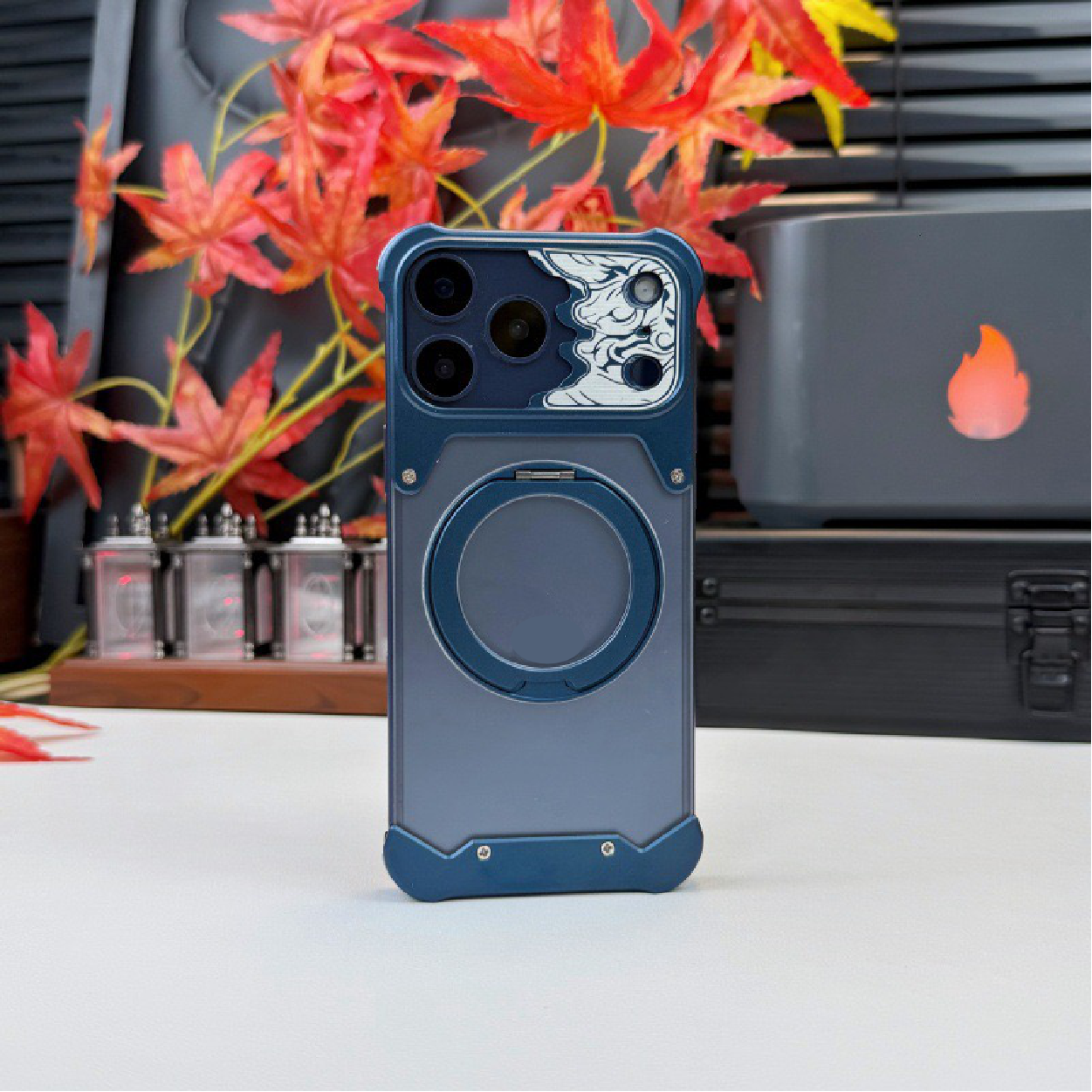 Limited Edition Metal Transparent Back Panel Rotating Stand Phone Case for the Year of the Horse