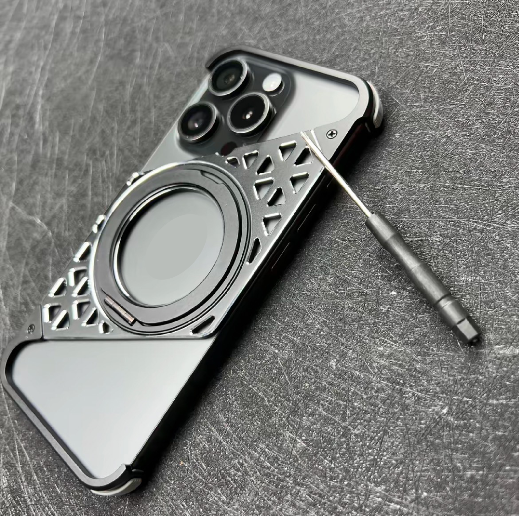 Innovative metal heat dissipation frameless rotating magnetic bracket mobile phone case