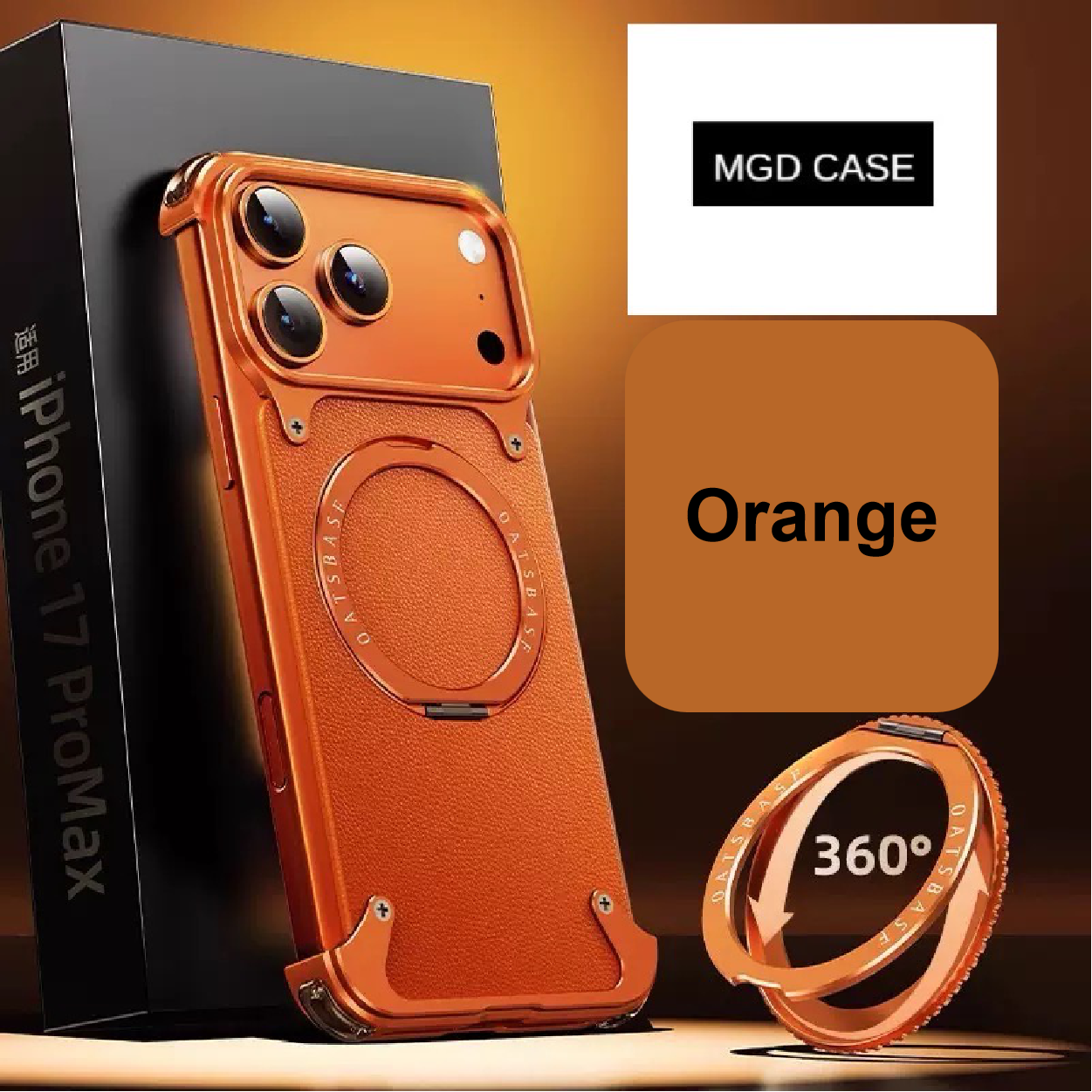 Luxury Genuine Leather Frameless Rotating Stand Phone Case