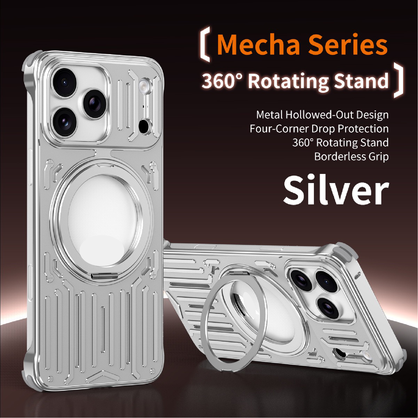 Mecha Series Metal Hollowed-out Heat Dissipation Magnetic Stand Phone Case
