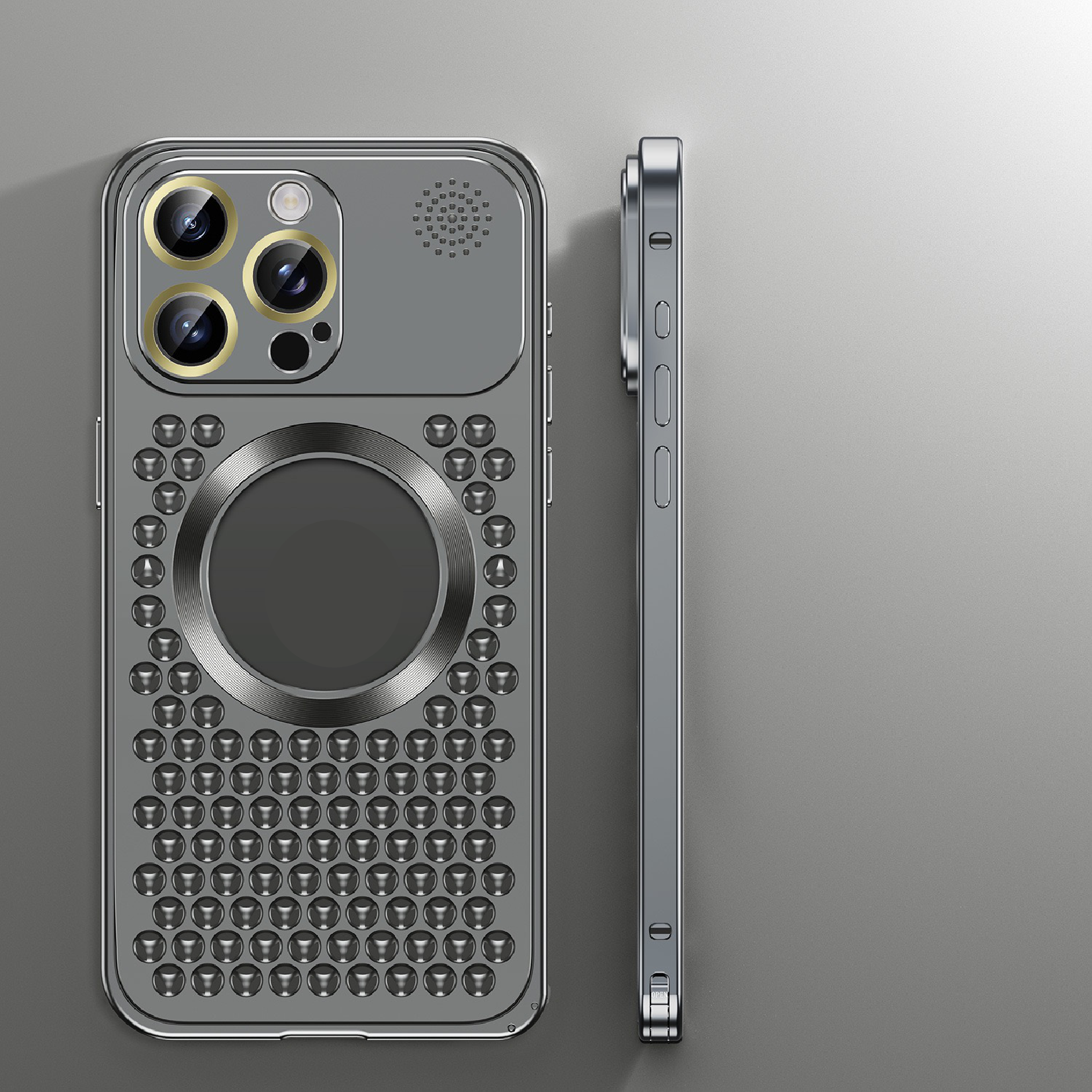 Heat dissipation anti-fall metal magnetic phone case