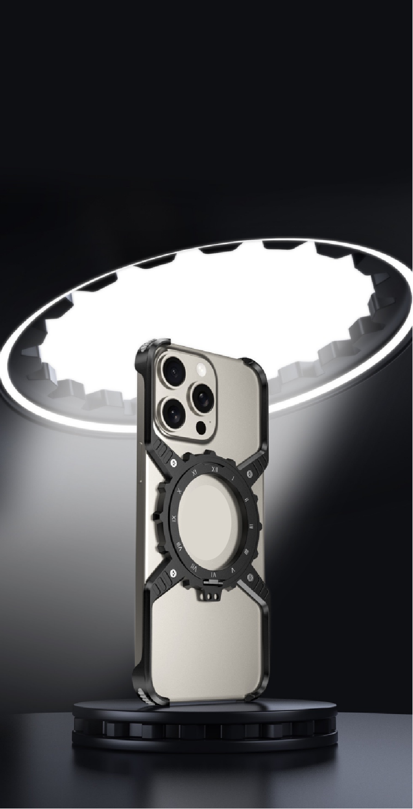 Mechanical Gear Luminous Rotating Bracket Magnetic Phone Case