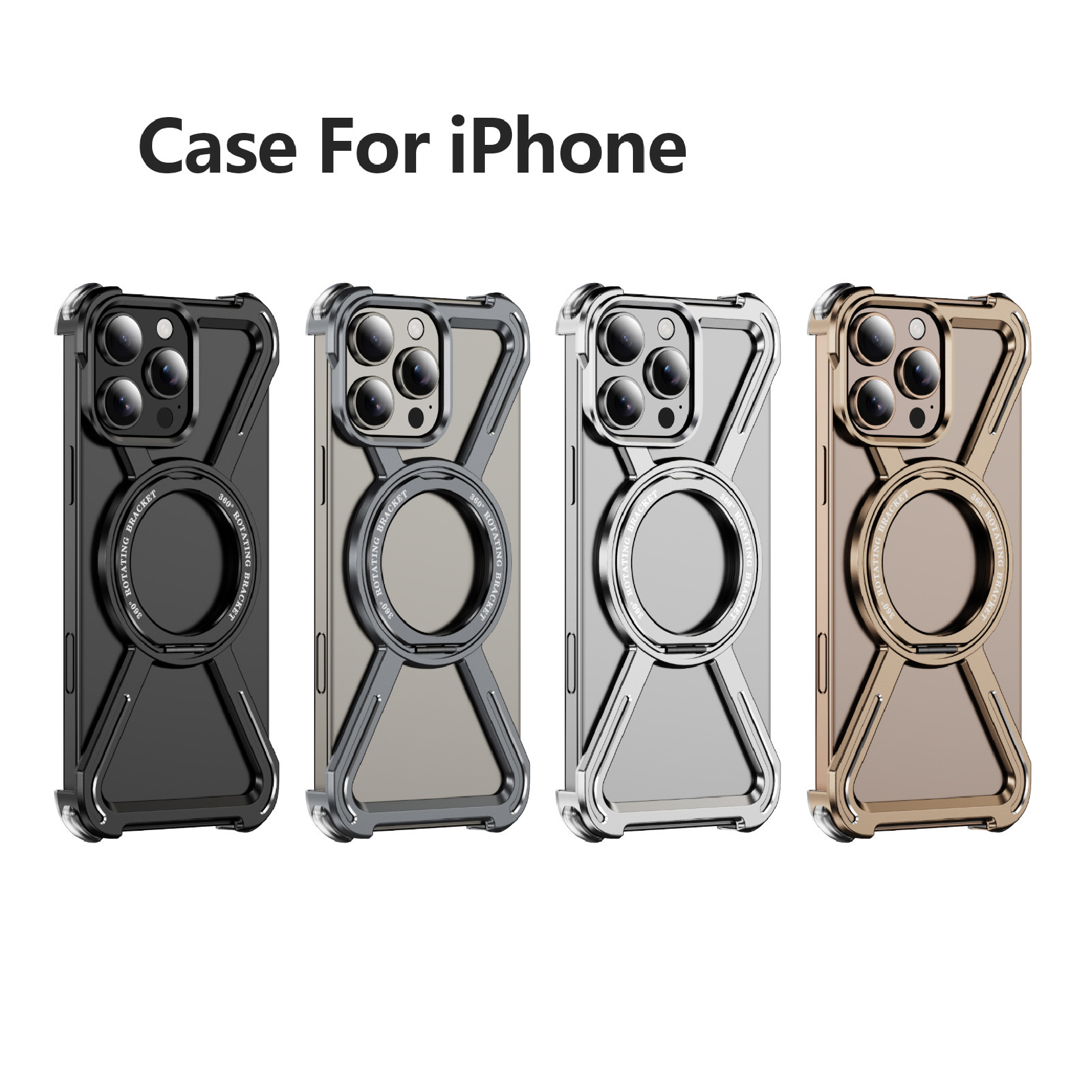 New Skeleton Metal Rotating Bracket Magnetic Phone Case