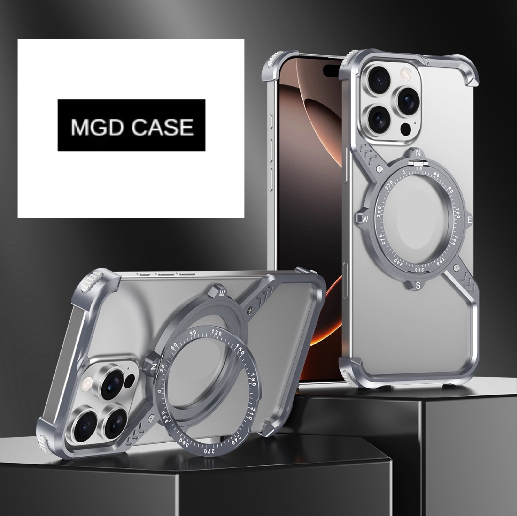 S-shaped Compass Rotating Magnetic Bracket Mobile Phone Case