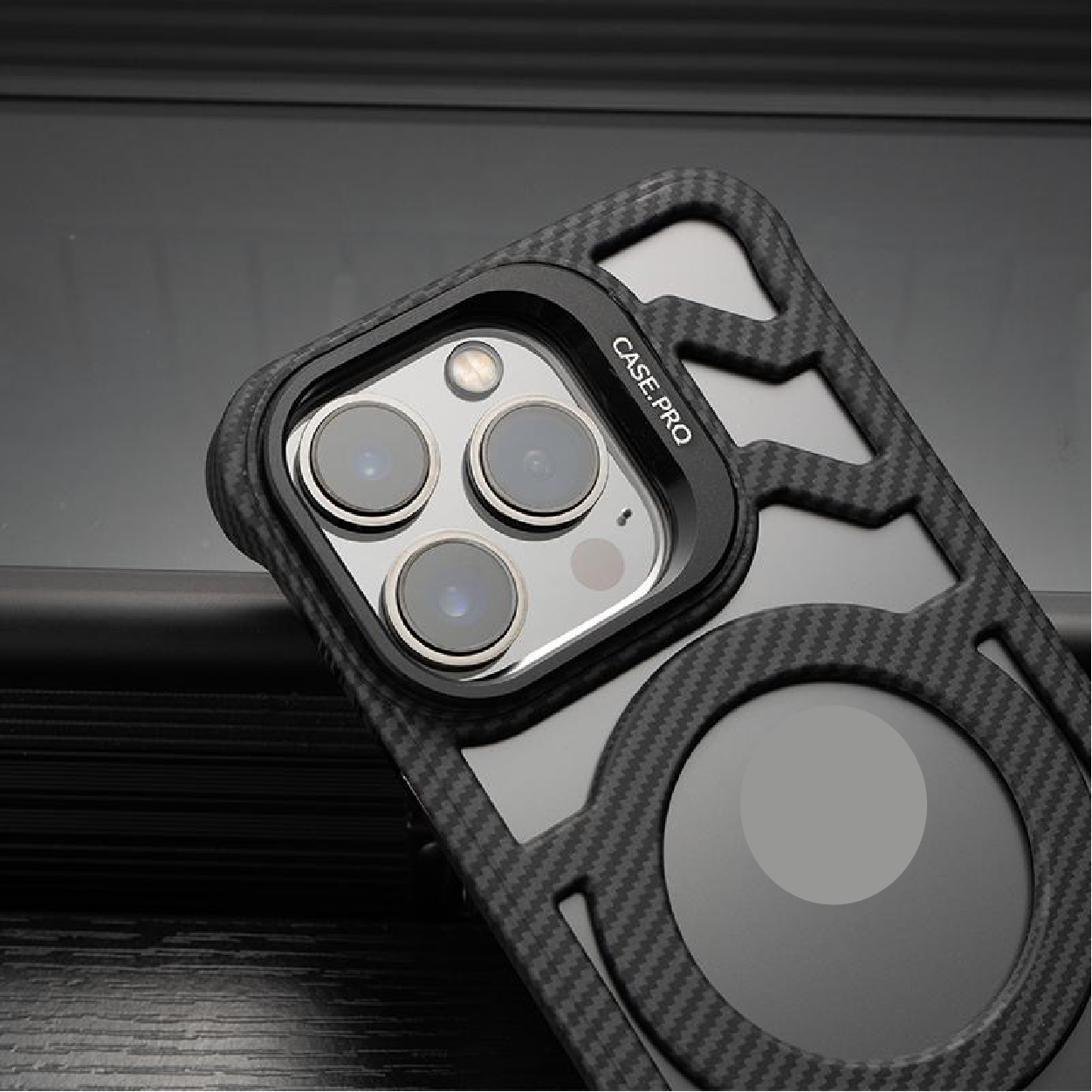 Carbon Fiber Hollow Frameless Lens Holder Magnetic Mobile Phone Case