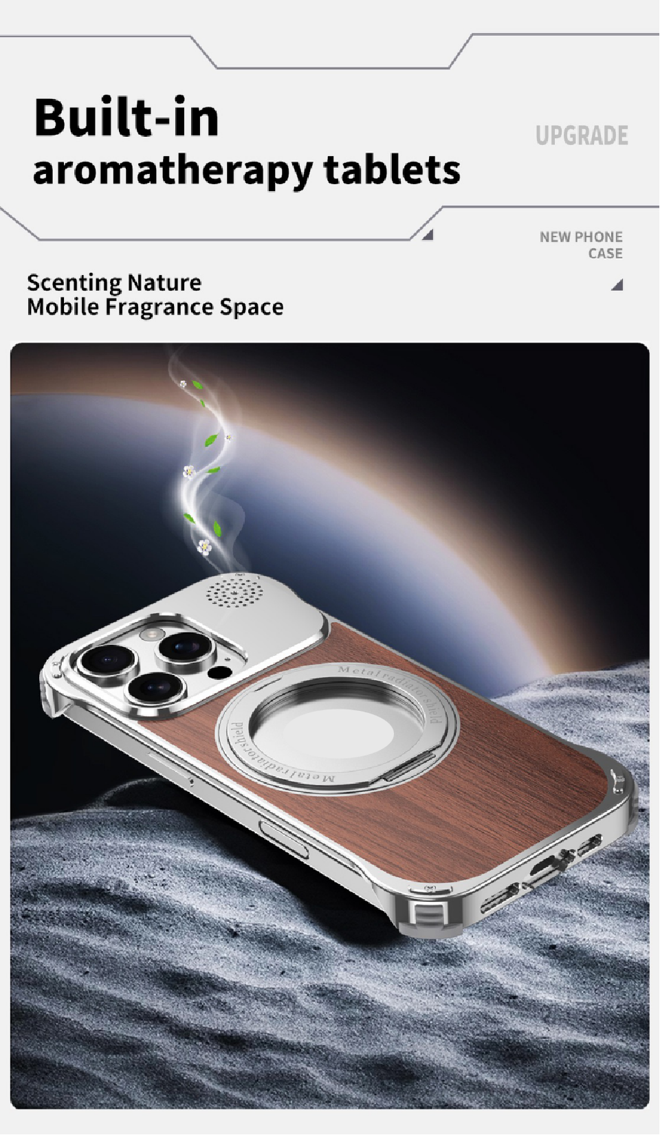 Walnut Metal Frameless Rotating Stand Magnetic Phone Case