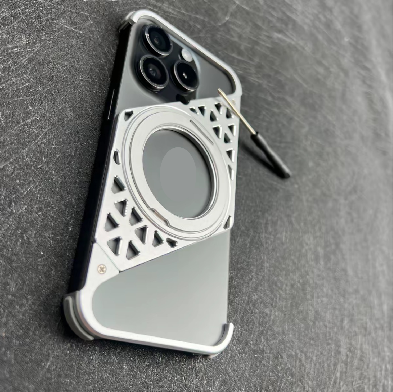 Innovative metal heat dissipation frameless rotating magnetic bracket mobile phone case