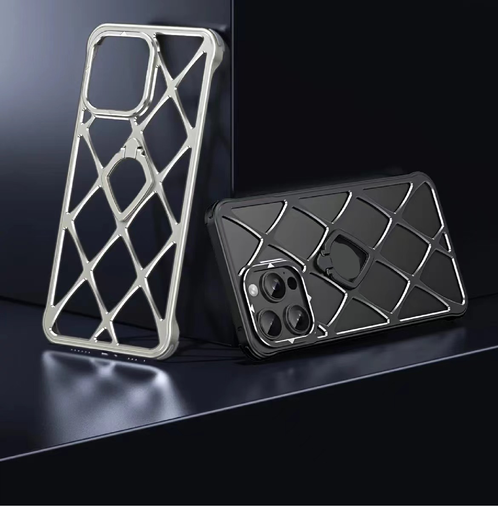 Alloy Diamond Grid Invisible Bracket Mobile Phone Case