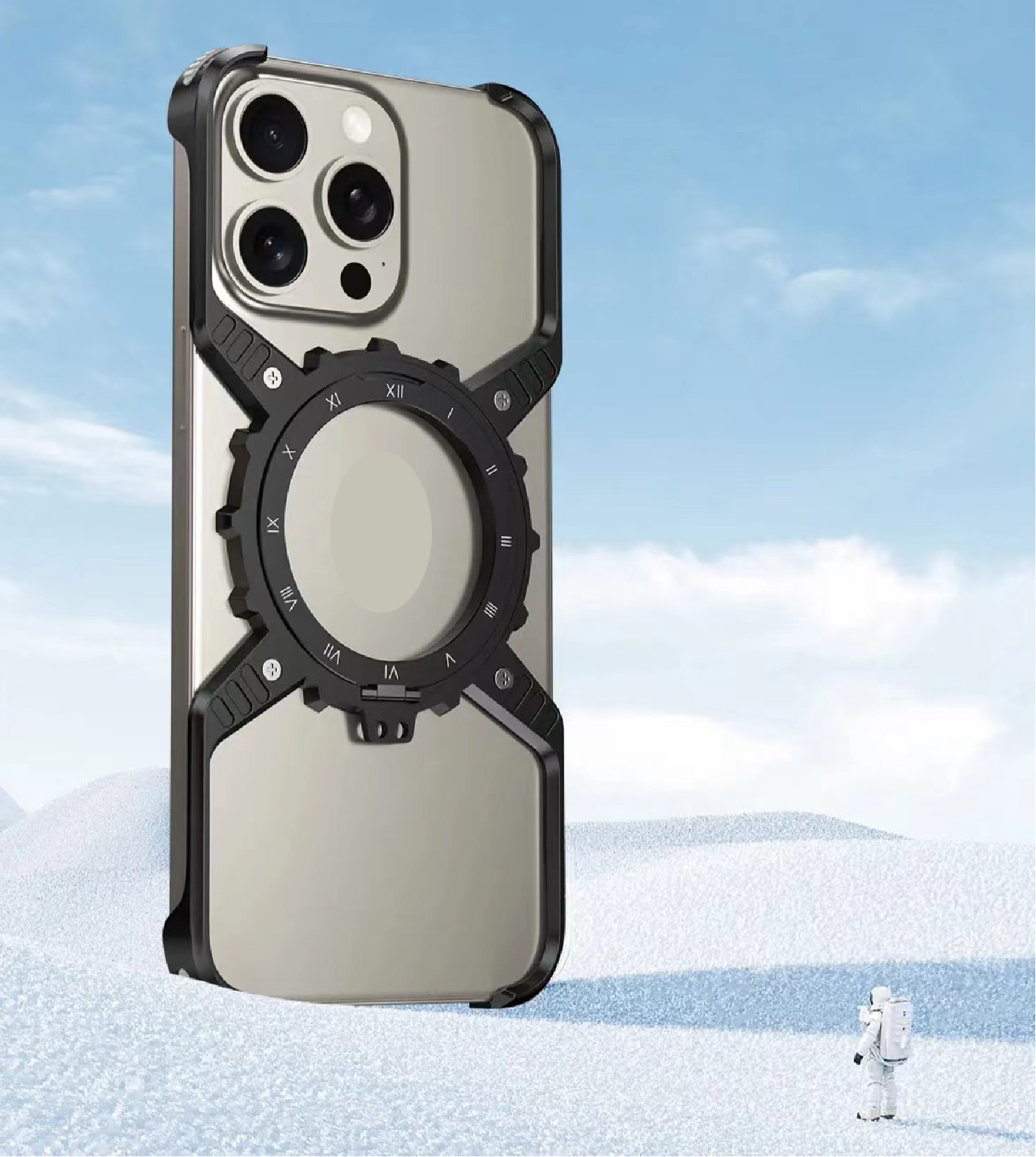 Mechanical Gear Luminous Rotating Bracket Magnetic Phone Case