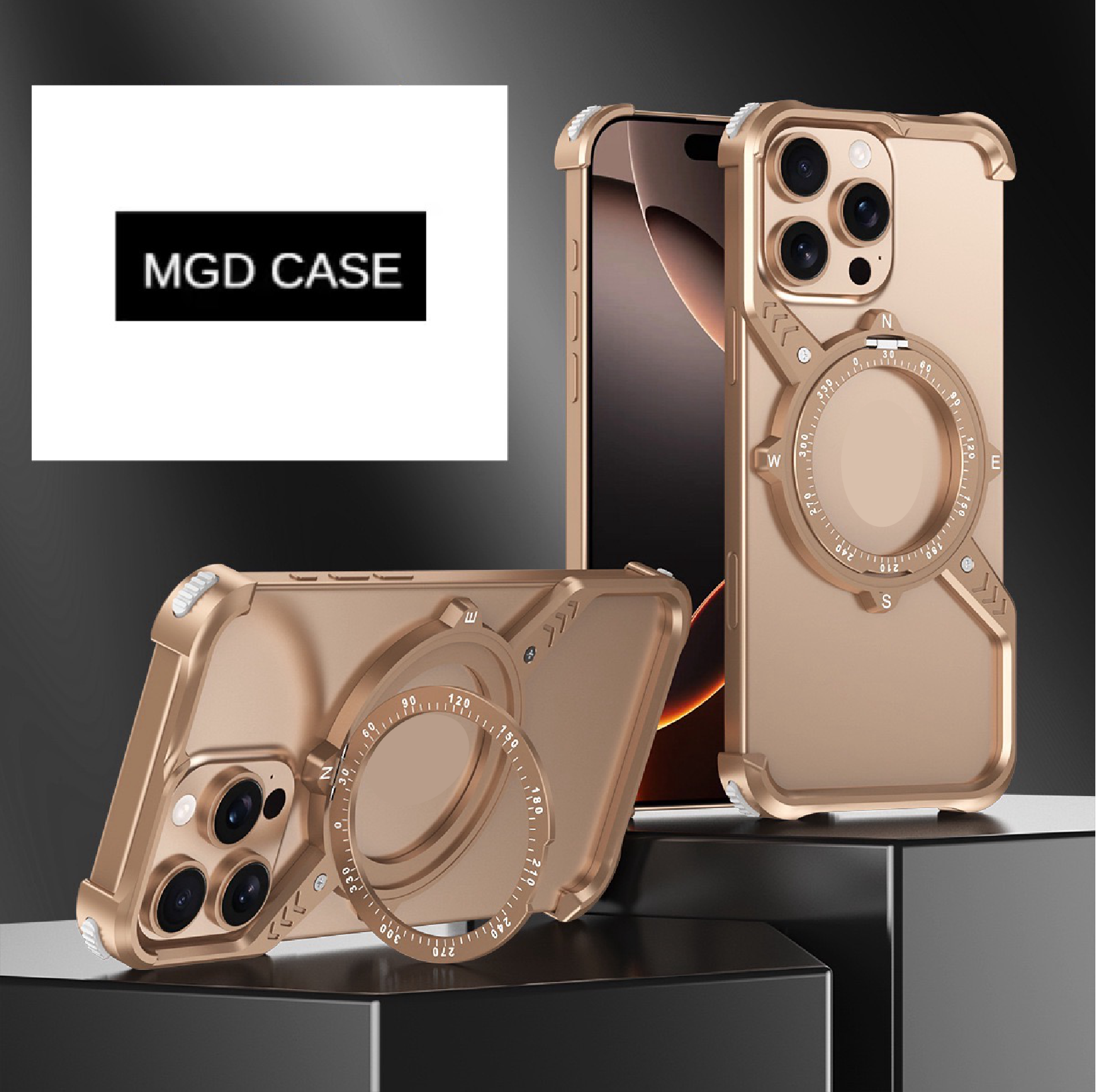 S-shaped Compass Rotating Magnetic Bracket Mobile Phone Case