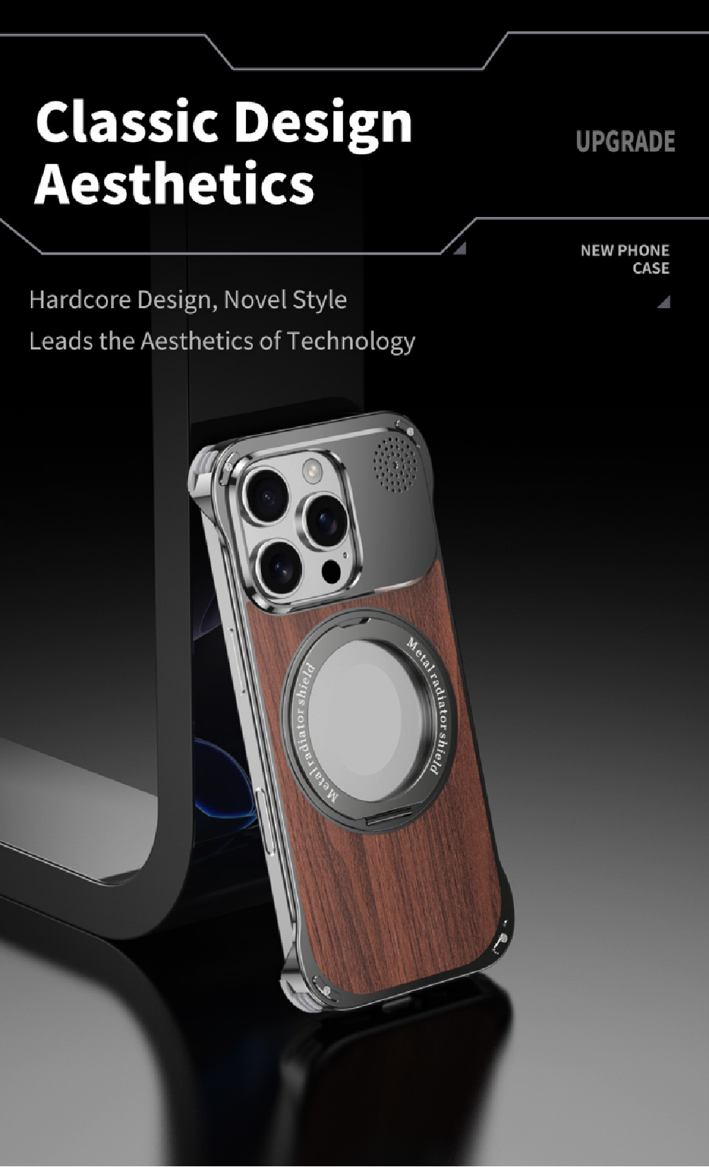 Walnut Metal Frameless Rotating Stand Magnetic Phone Case