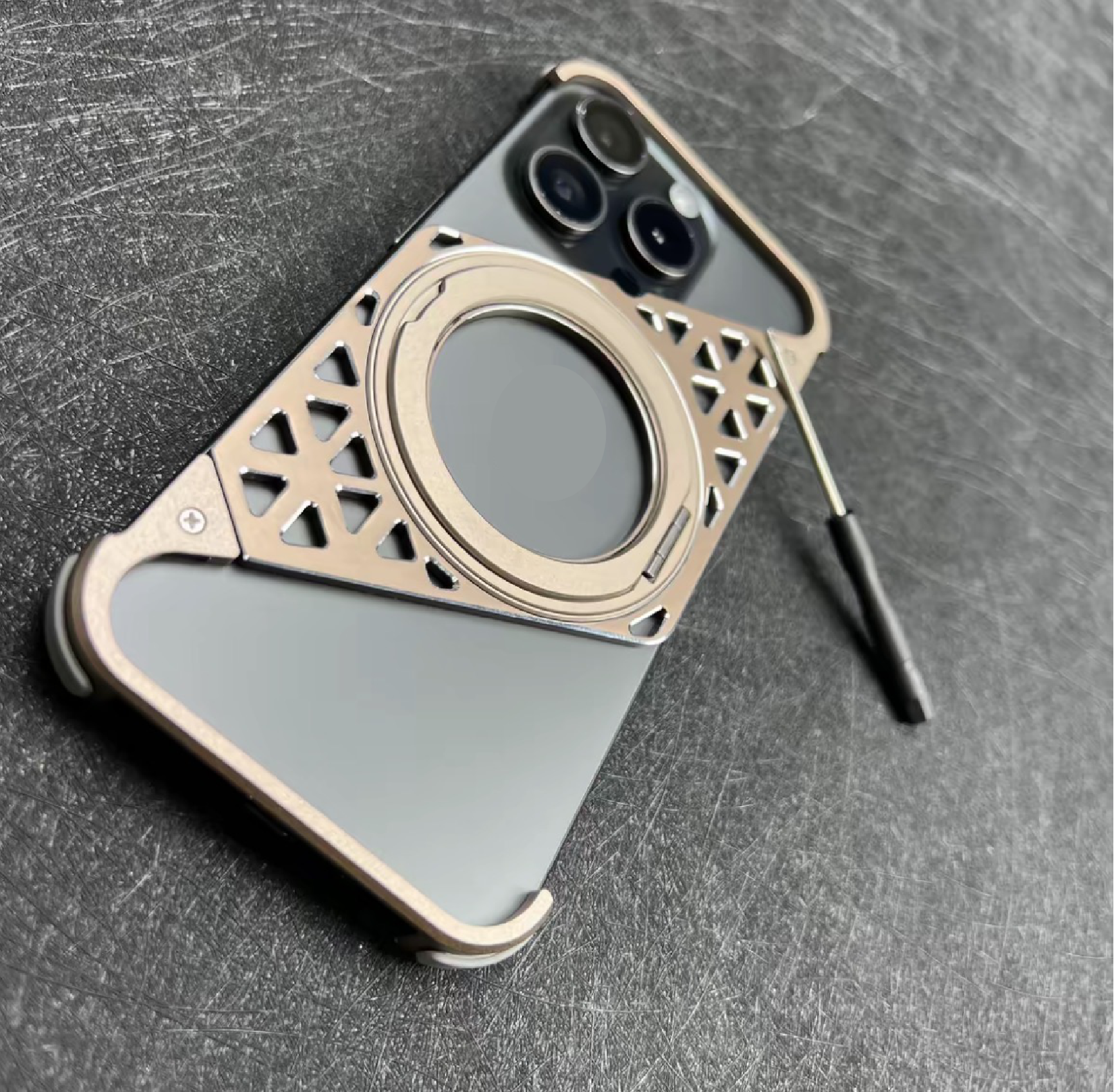 Innovative metal heat dissipation frameless rotating magnetic bracket mobile phone case