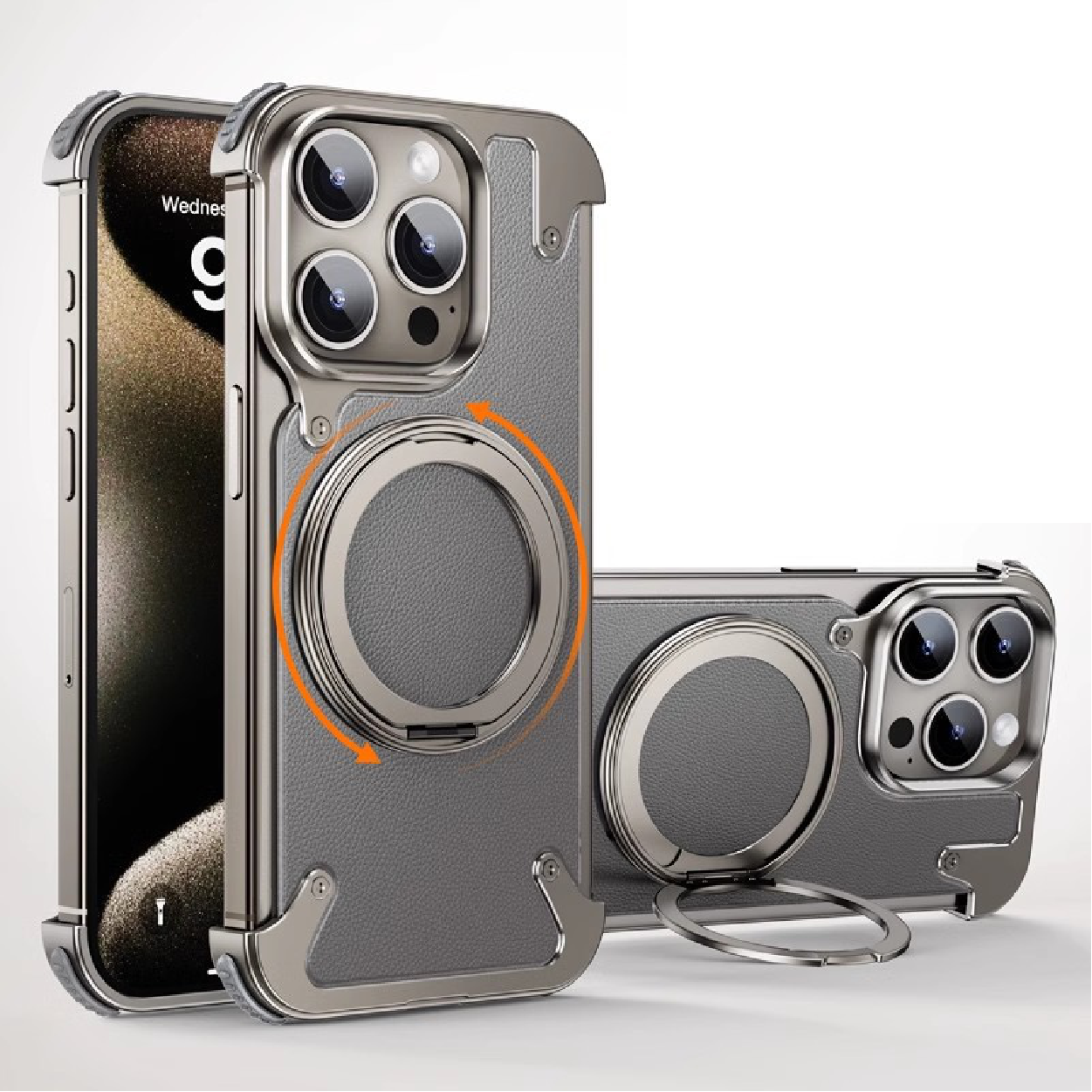 Luxury Genuine Leather Frameless Rotating Stand Phone Case