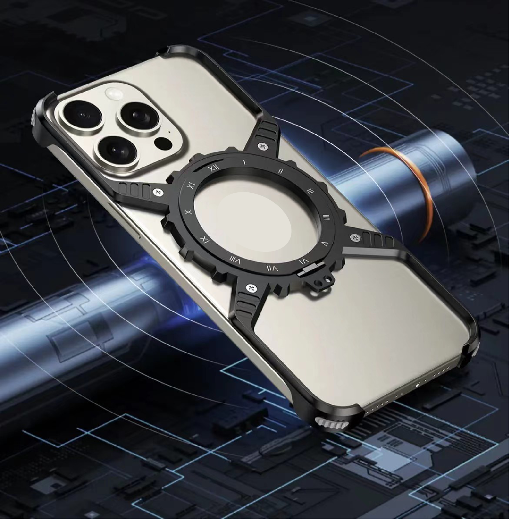 Mechanical Gear Luminous Rotating Bracket Magnetic Phone Case