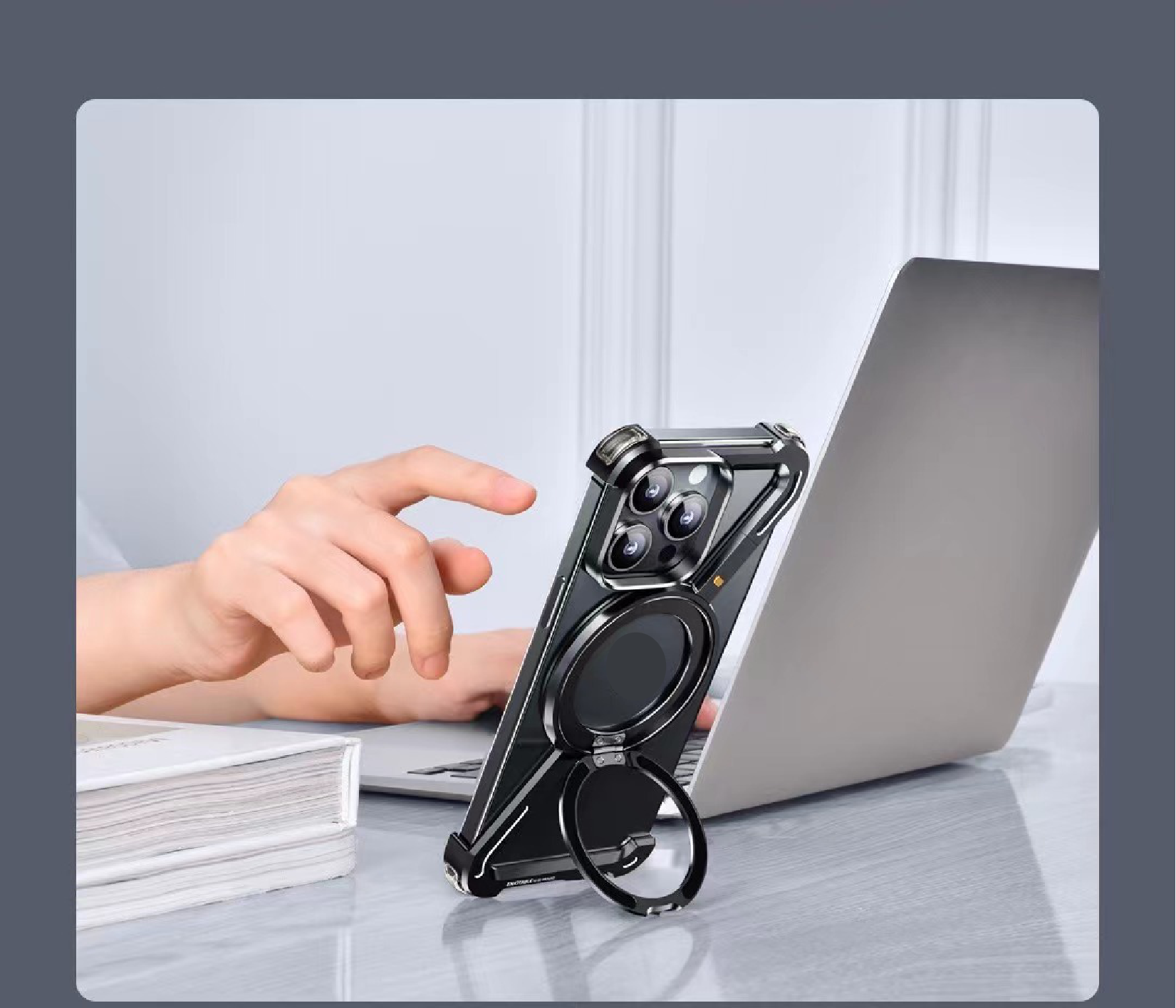 Z-shaped Metal Rotating Stand Magnetic Phone Case