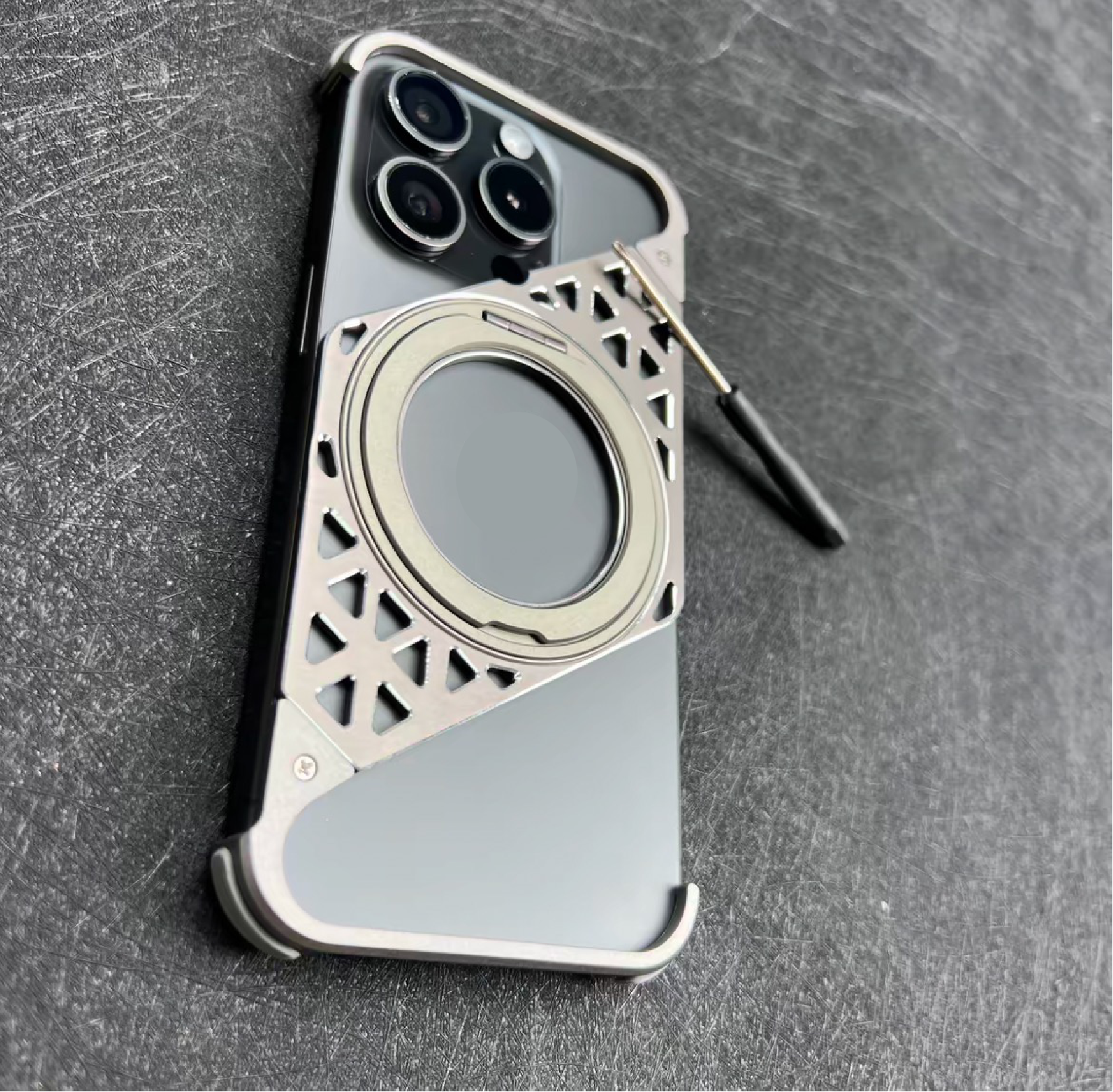 Innovative metal heat dissipation frameless rotating magnetic bracket mobile phone case