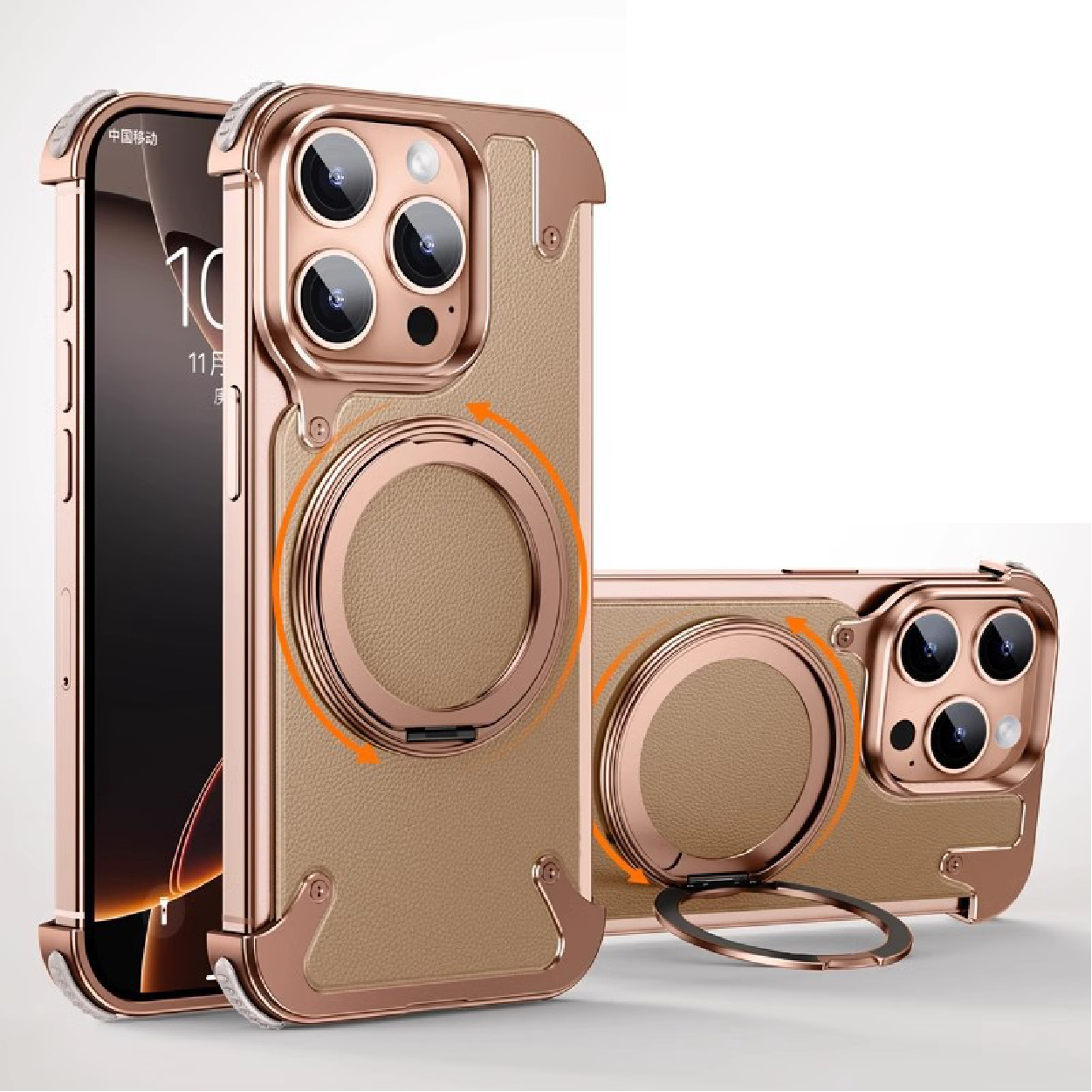 Luxury Genuine Leather Frameless Rotating Stand Phone Case