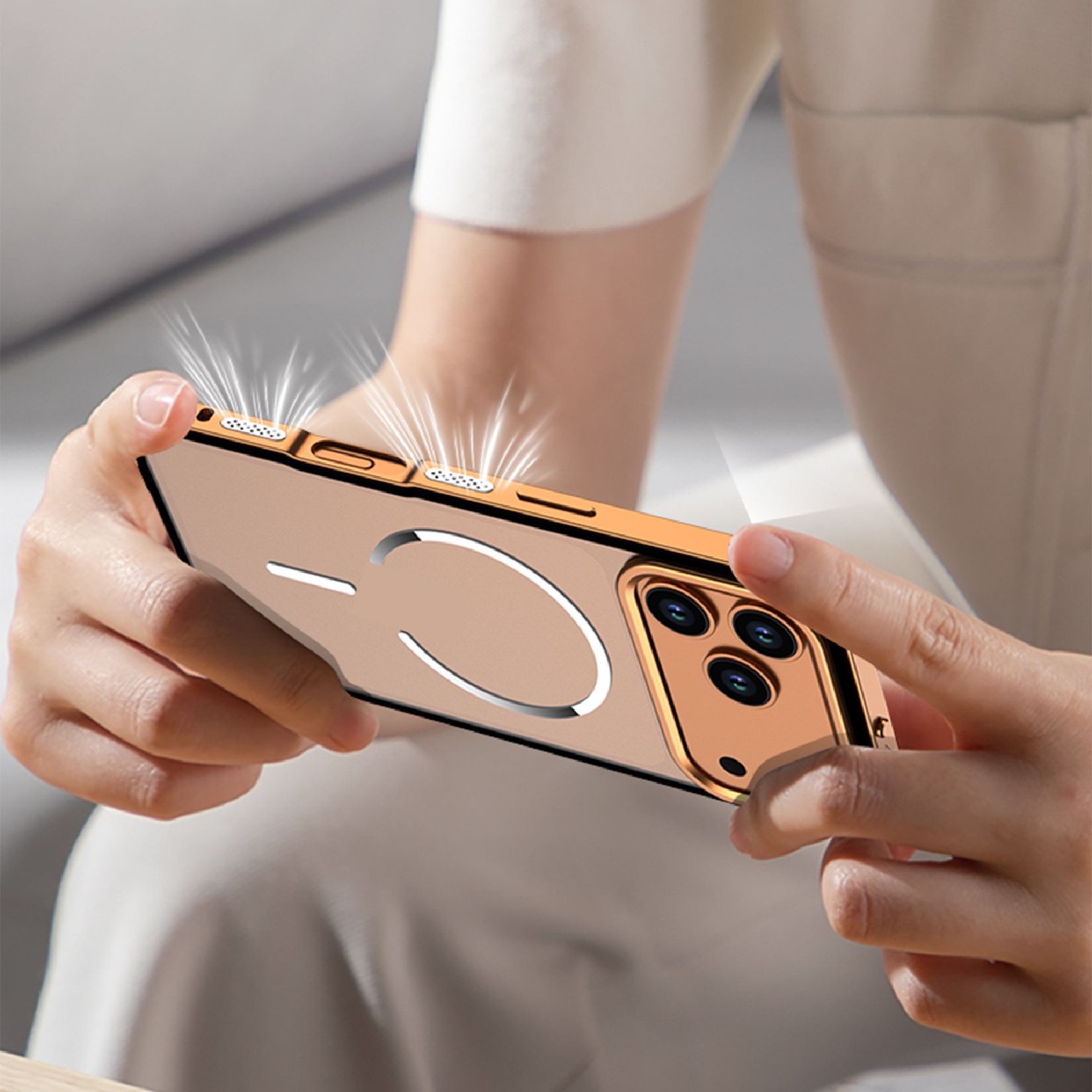 New Design Frosted Back Metal Frame Magnetic Anti-Fall Phone Case