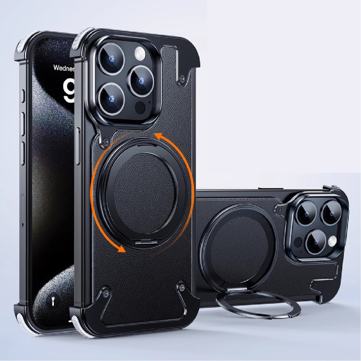 Luxury Genuine Leather Frameless Rotating Stand Phone Case
