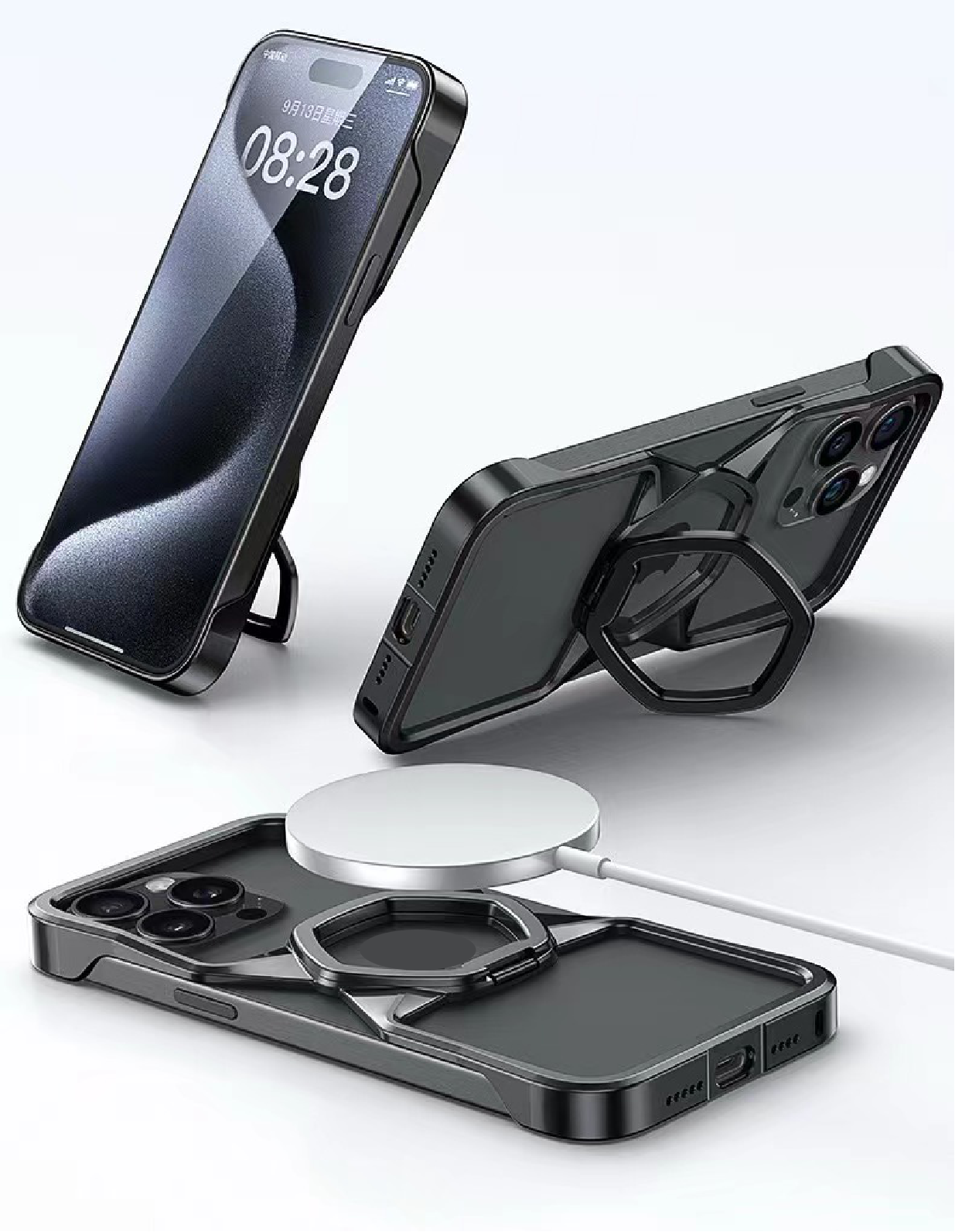 Hexagonal Metal Stand Magnetic Phone Case