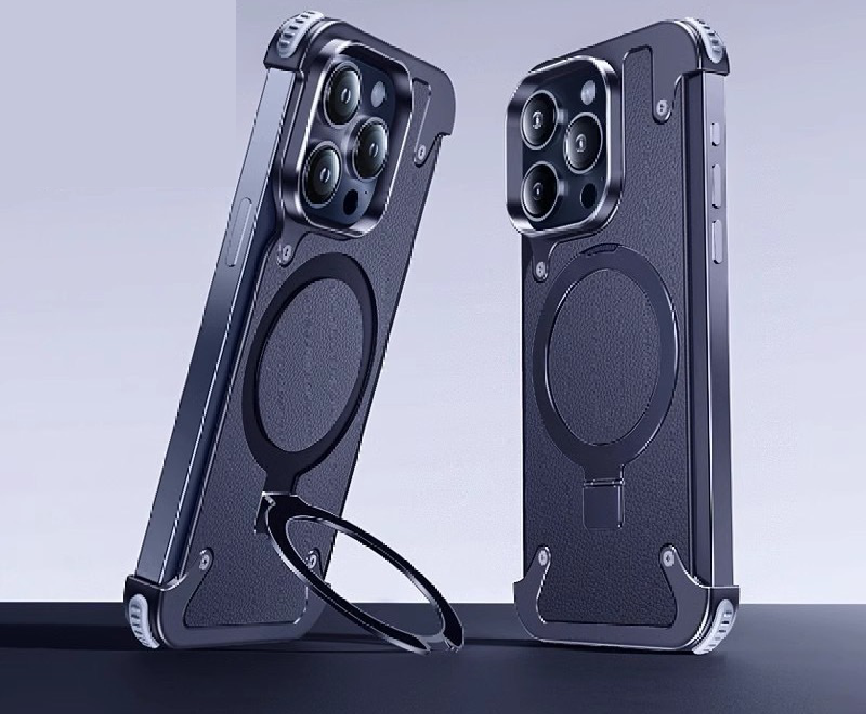 Luxury Genuine Leather Frameless Rotating Stand Phone Case