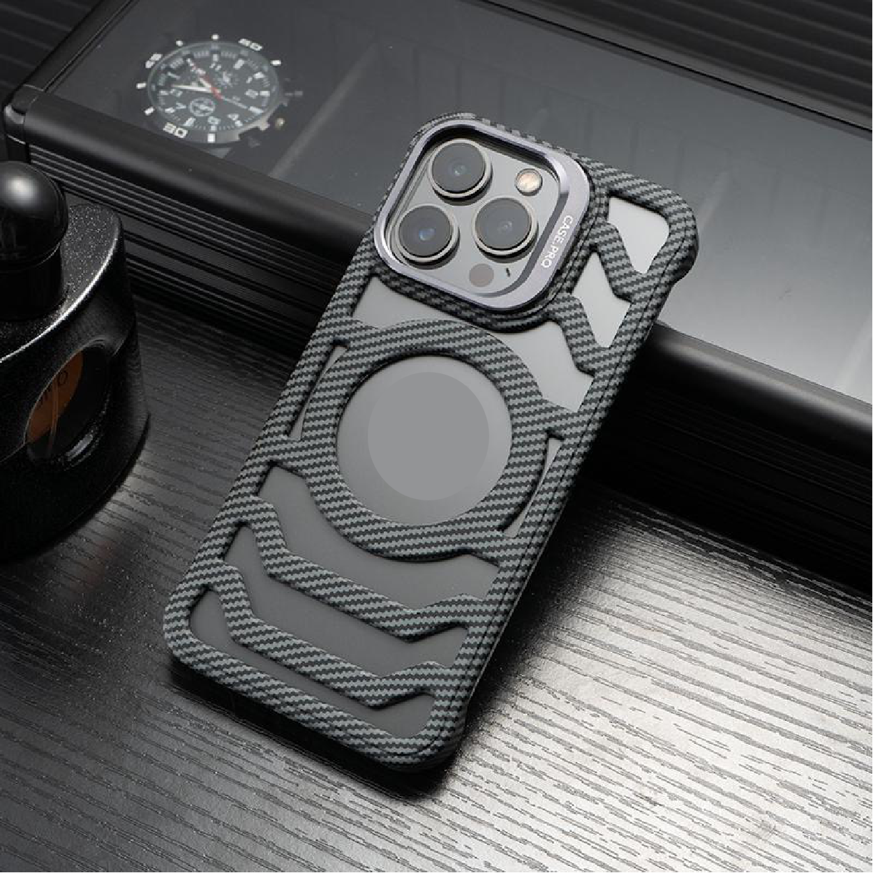 Carbon Fiber Hollow Frameless Lens Holder Magnetic Mobile Phone Case