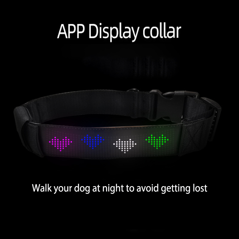 LED fiber optic luminous dog pet collar app with modified characters: night light dog collar anti loss charging adjustable