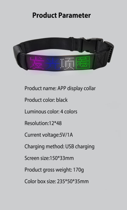 LED fiber optic luminous dog pet collar app DIY characters night light charging adjustable-Rongpet