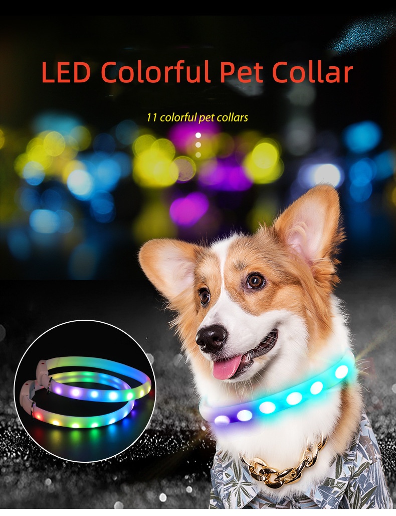 Pet Glow Necklace Dog LED Glow Necklace Multi color Adjustable Nightlight Walking Dog Necklace