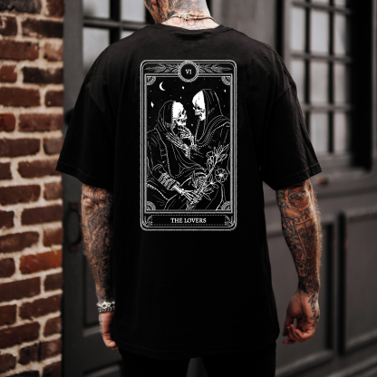 THE LOVES Two skeletons with Flowers Red Graphic Casual Black Print T-shirt