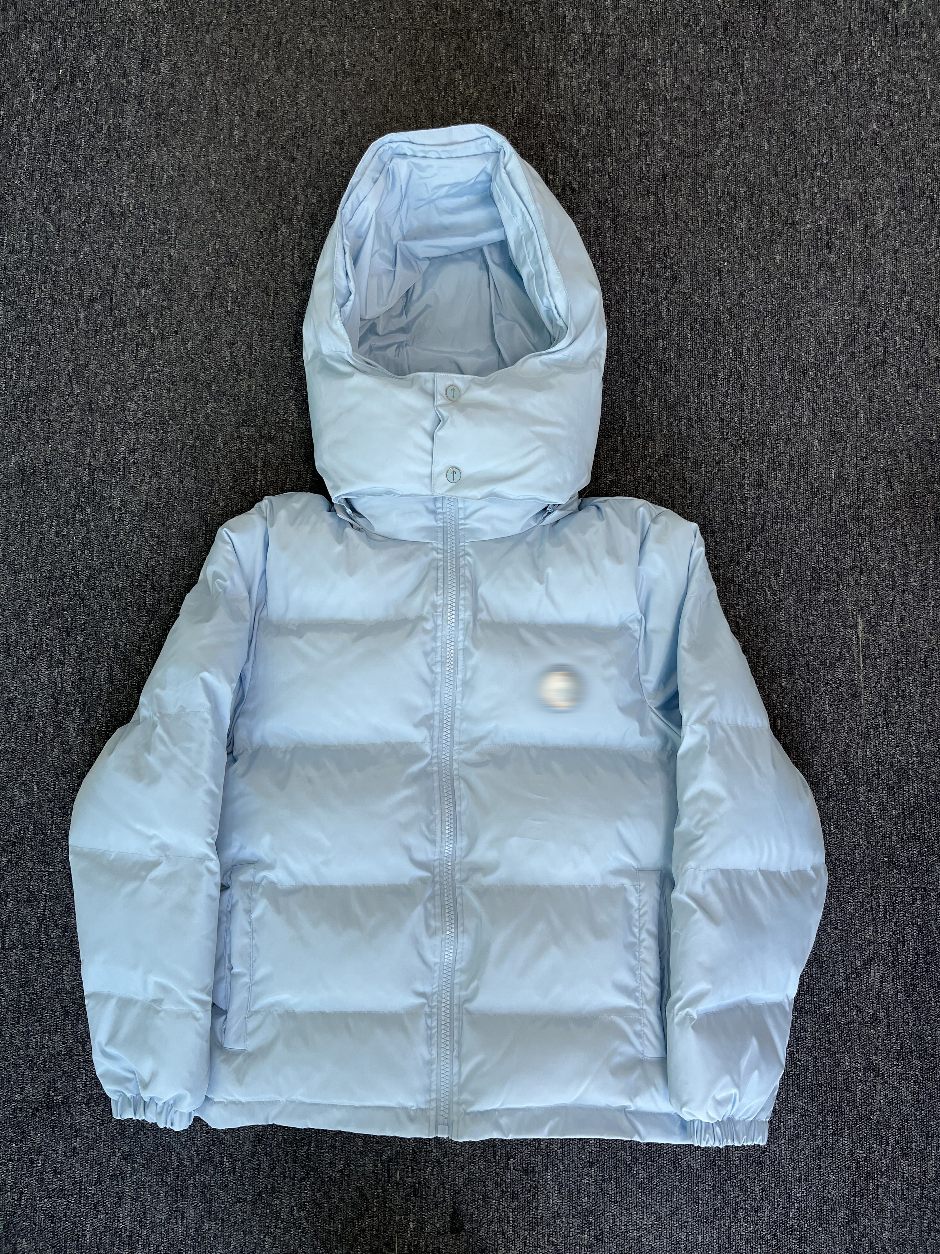 DETACHABLE HOODED PUFFER JACKET - ICE BLUE
