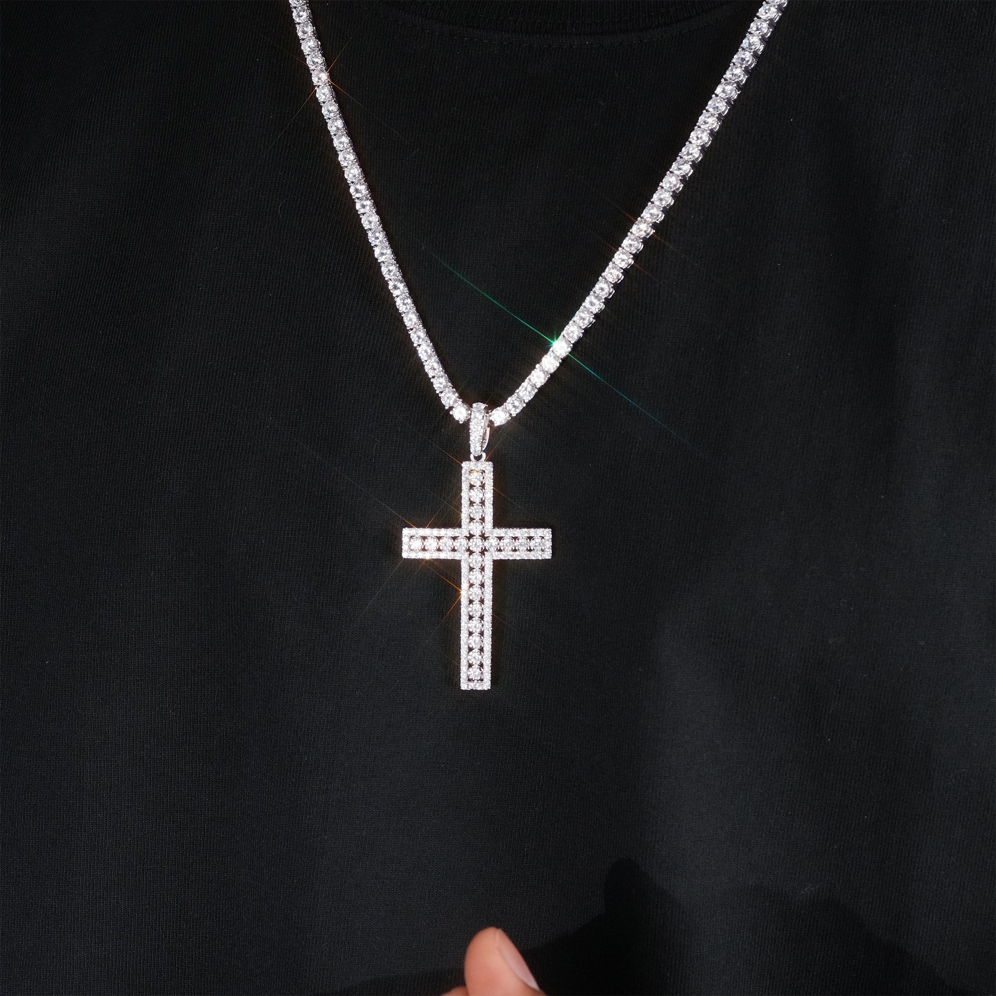 35mm  Iced Yellow Gold-Plated CZ Cross Pendant