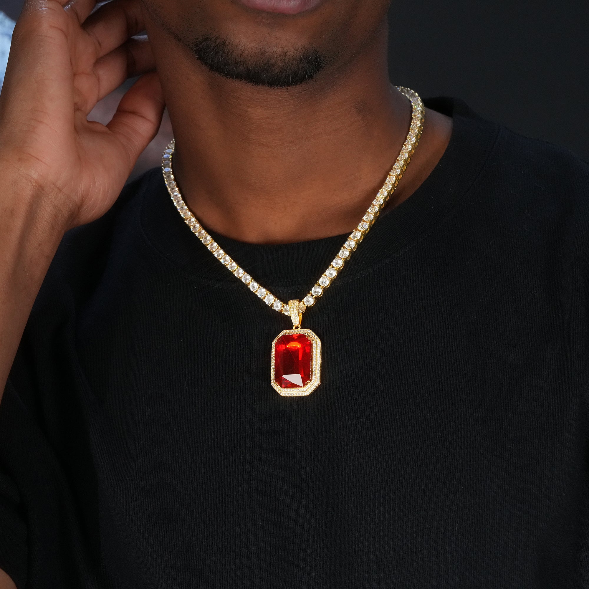 Gold-Plated Micro-inlay Red CZ Pendant
