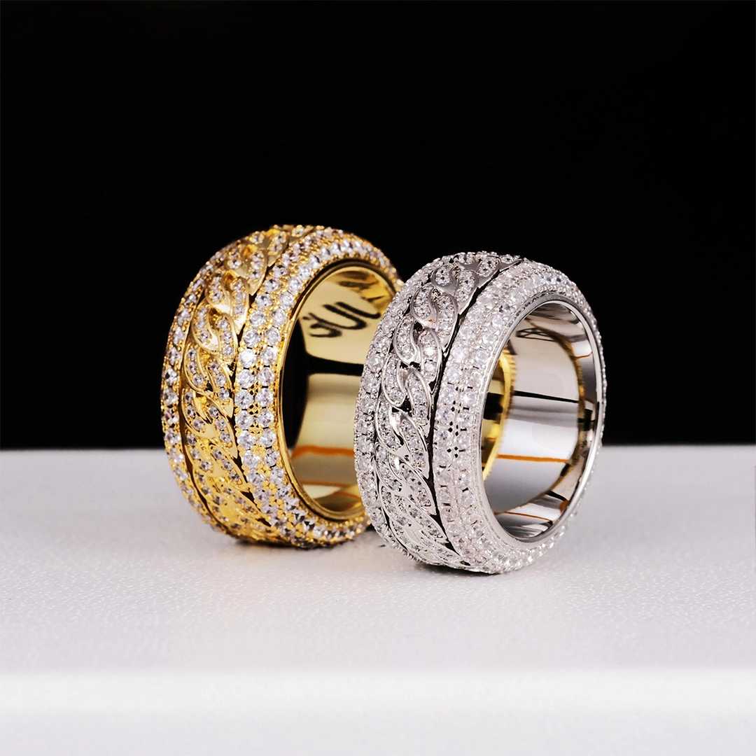 Rotatable 5-Layer Iced Cuban Ring