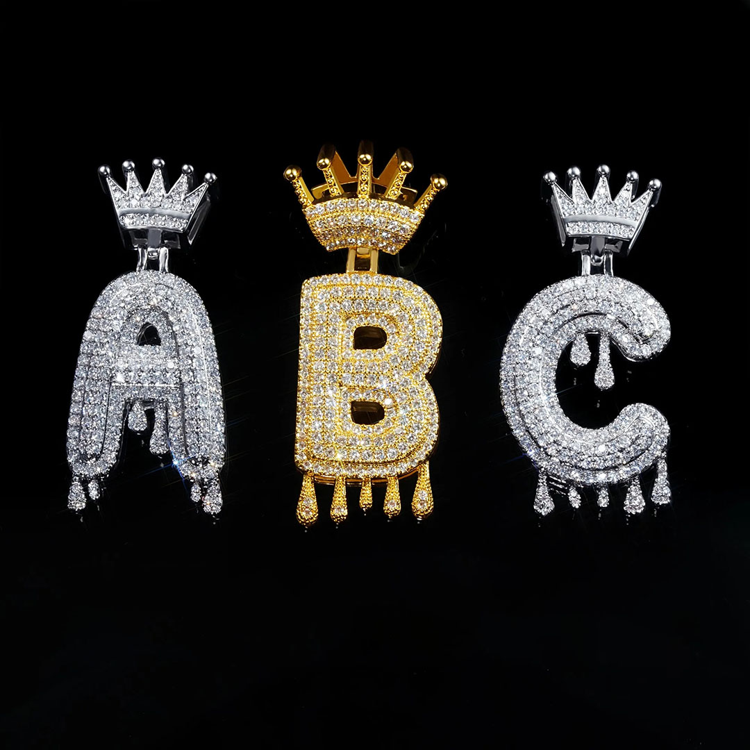 22mm  Iced Micro-inlay Zircon Crown Letter Hip Hop Pendant # Rapper Chain