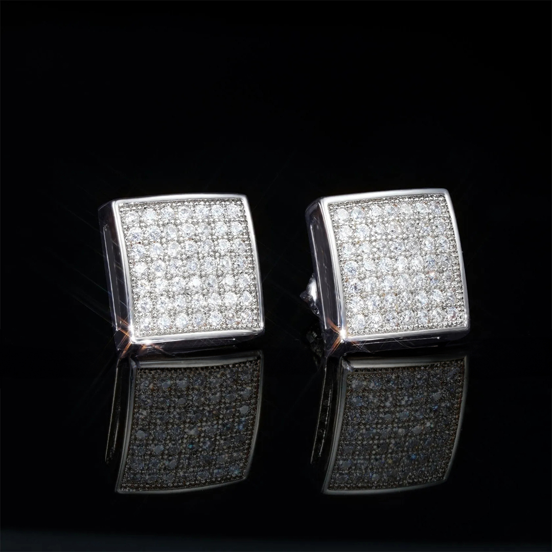 7mm Iced Two-tone Square  CZ  Gold-Plated  Stud Earring