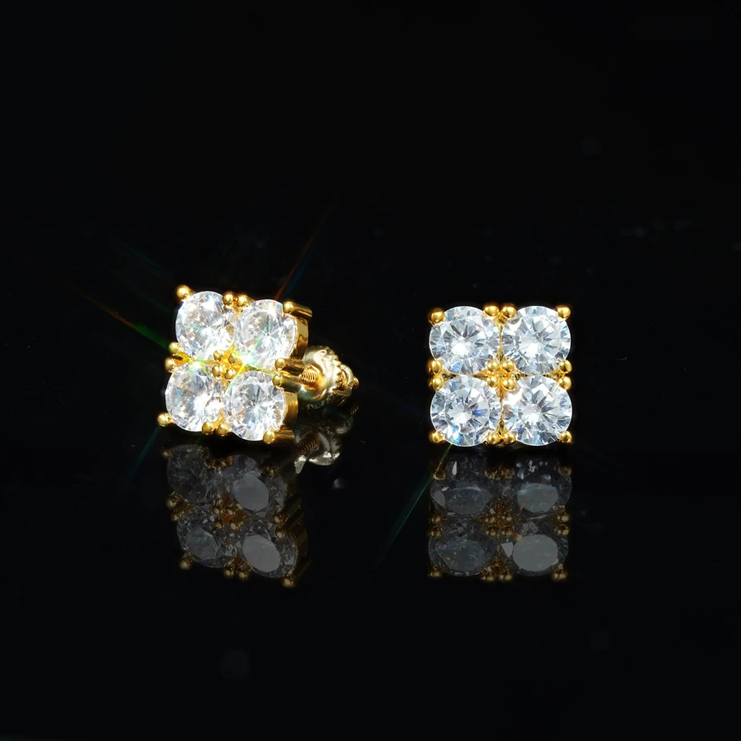8mm  Iced  CZ   BlingBling Hip Hop Square Wind Hip Hop Stud Earring