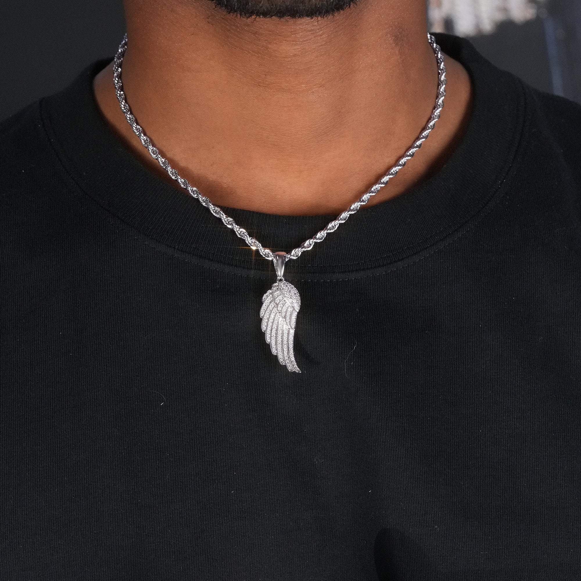 Two-tone 15mm  Iced  Yellow Gold-Plated  CZ  Feather Cuban Link  Pendant