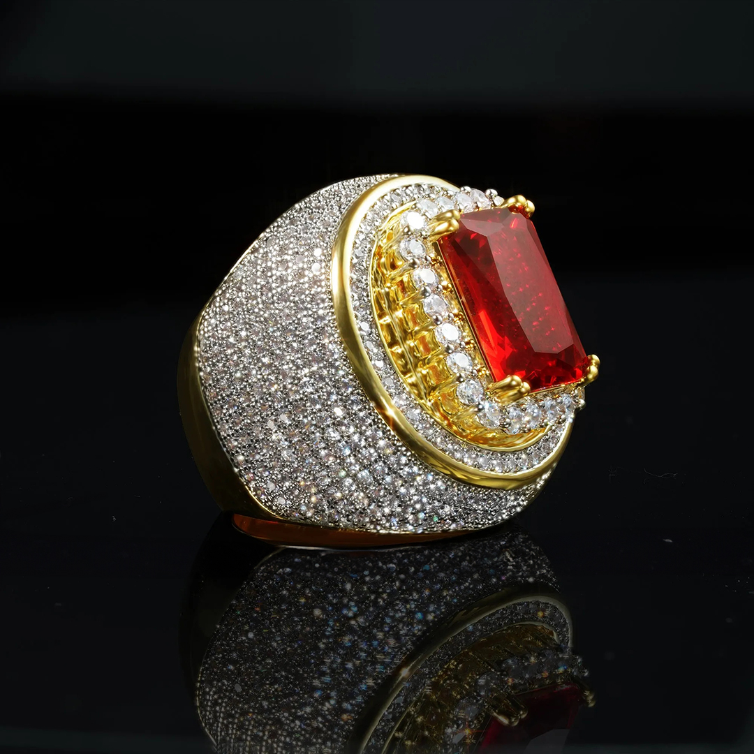 Micro-inlay Ruby Gold-Plated Ring