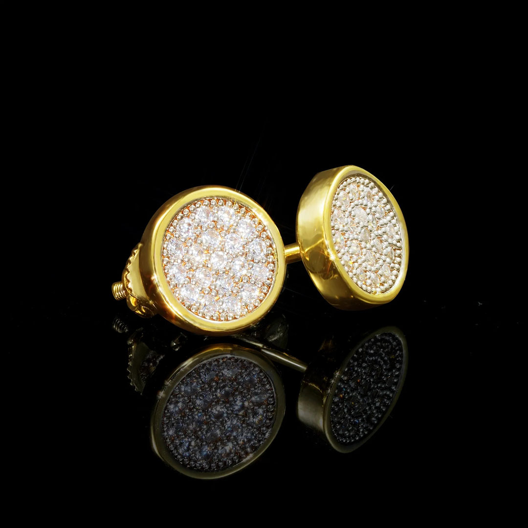 Gold-Plated Micro-inlay CZ  Round Stud Earring