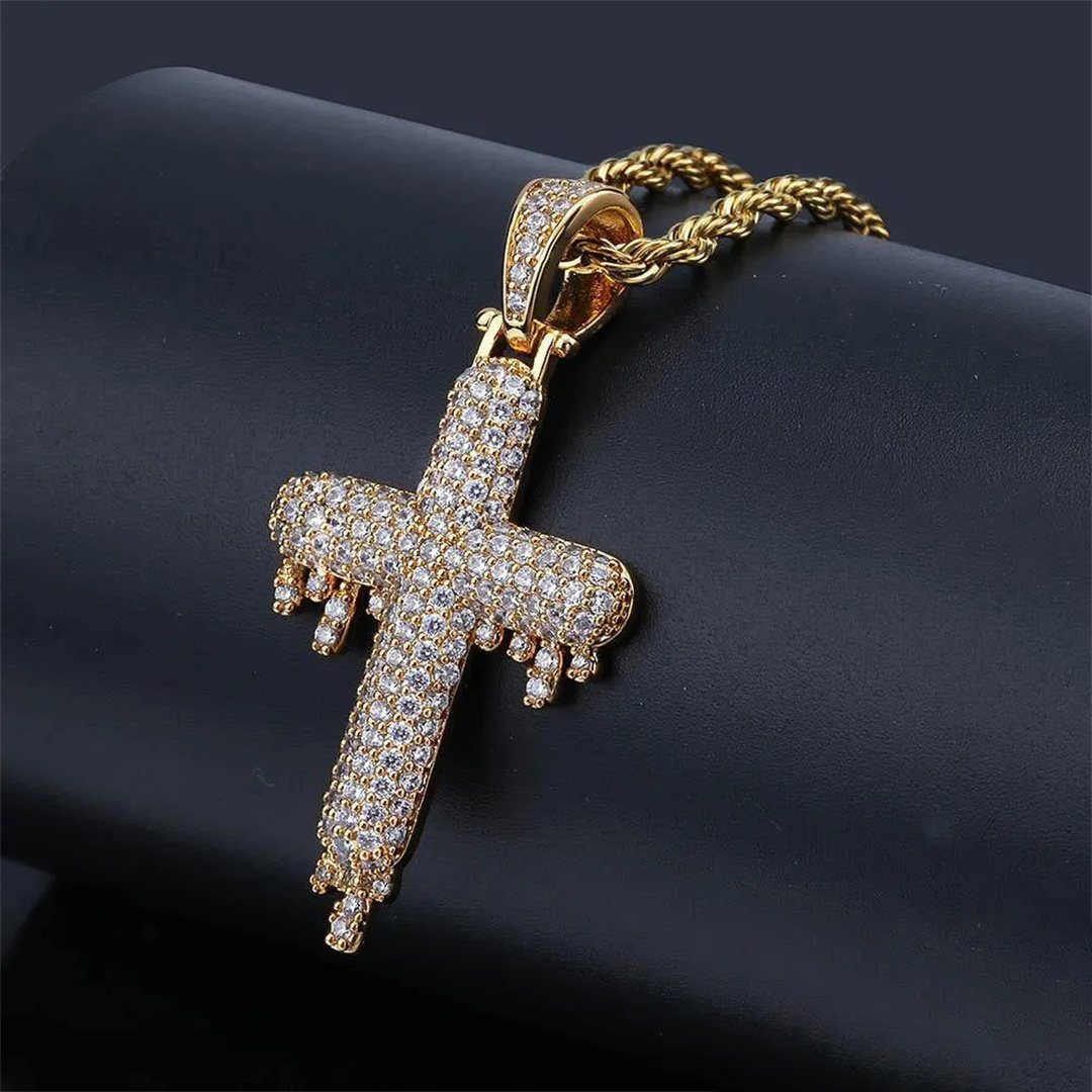18K Gold-Plated Micro-inlay CZ Cross Necklace