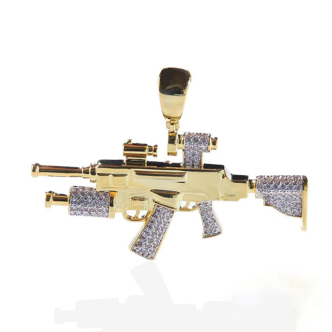 3mm CZ Gold-Plated Sniper Styling Pendant (with Stainless Steel Twist Chain)