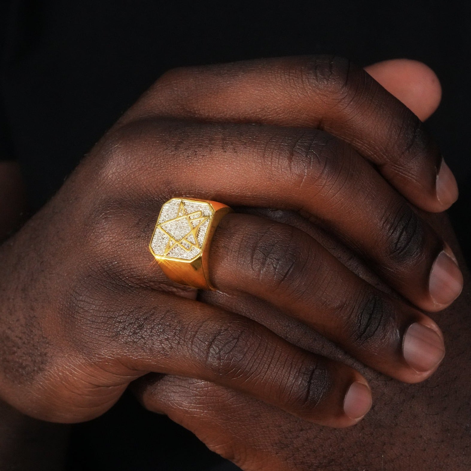 Iced Gold-Plated  CZ  Geometry Hip Hop Ring