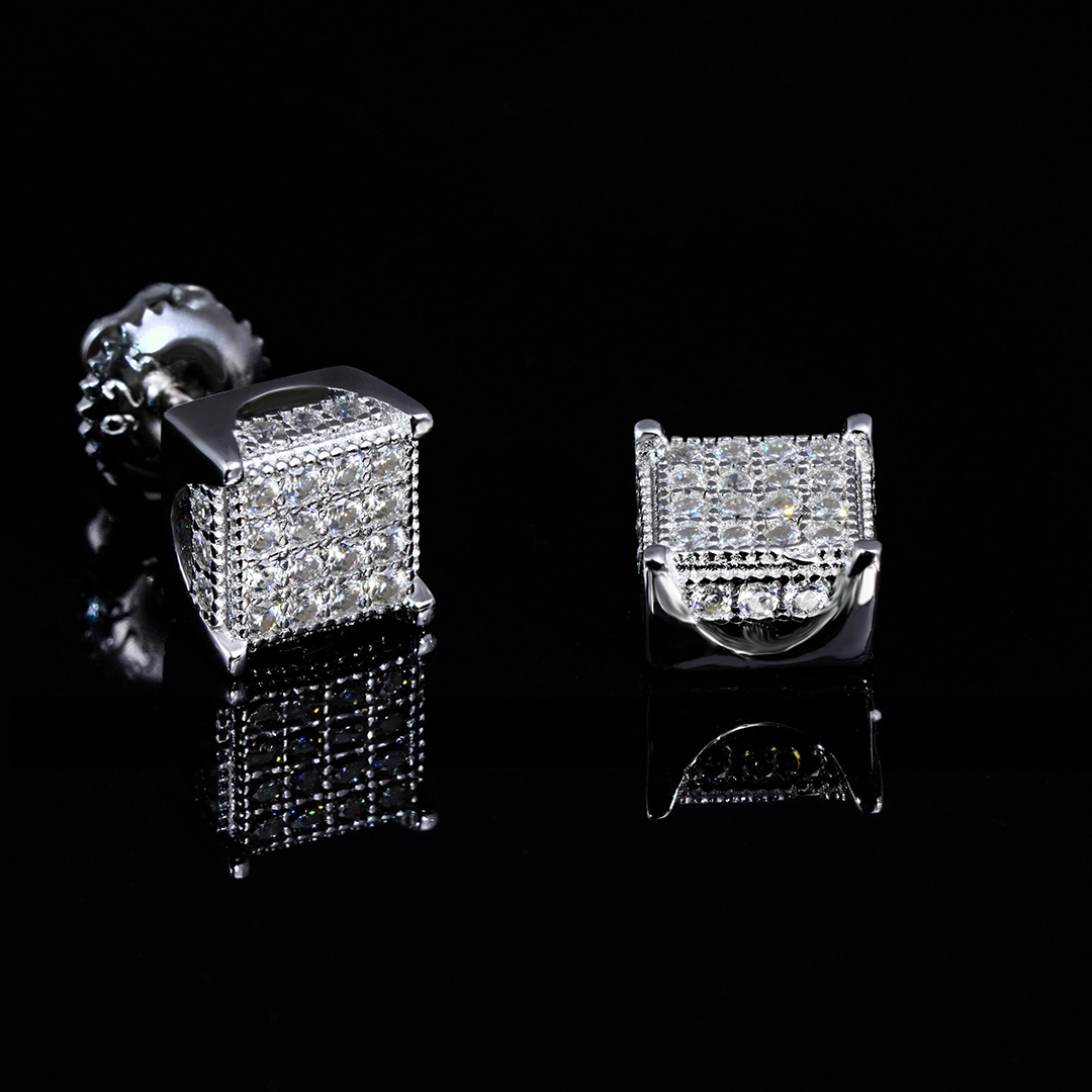 925s & VVS Moissanite 3D Cube Earrings WhiteGold
