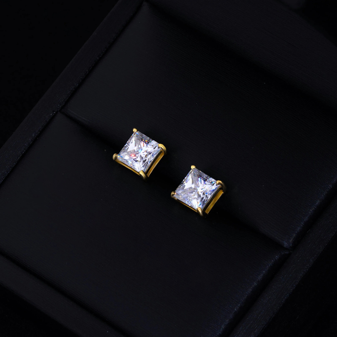 2.40 Carat VVS Moissanite Princess Cut Stud Earrings