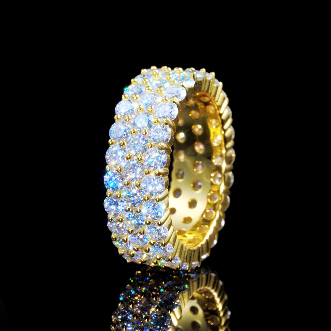 925S & VVS Moissanite 3-Row Eternity Ring 18K Gold