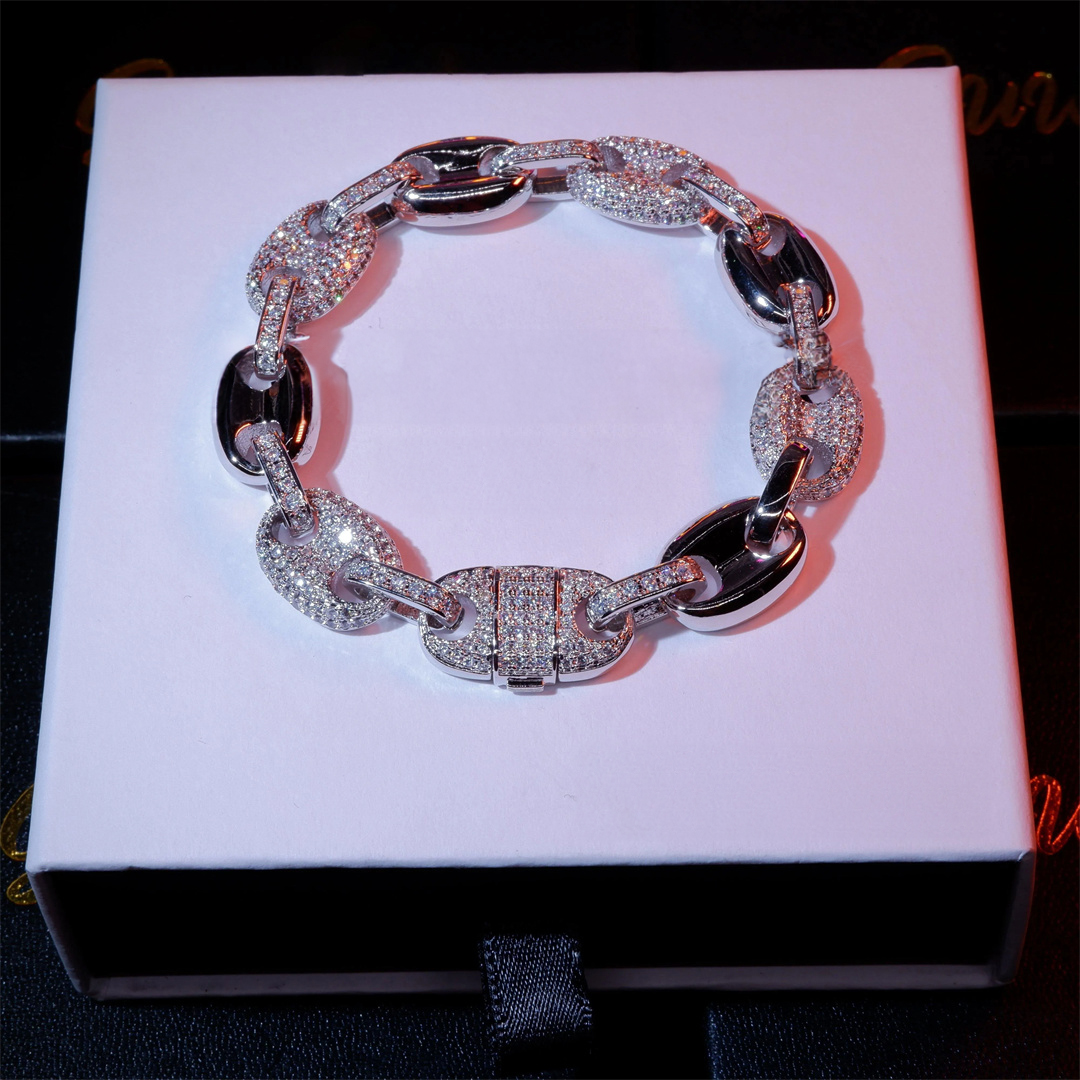 18K WhiteGold-Plated Solid Coffee beans Link Bracelet