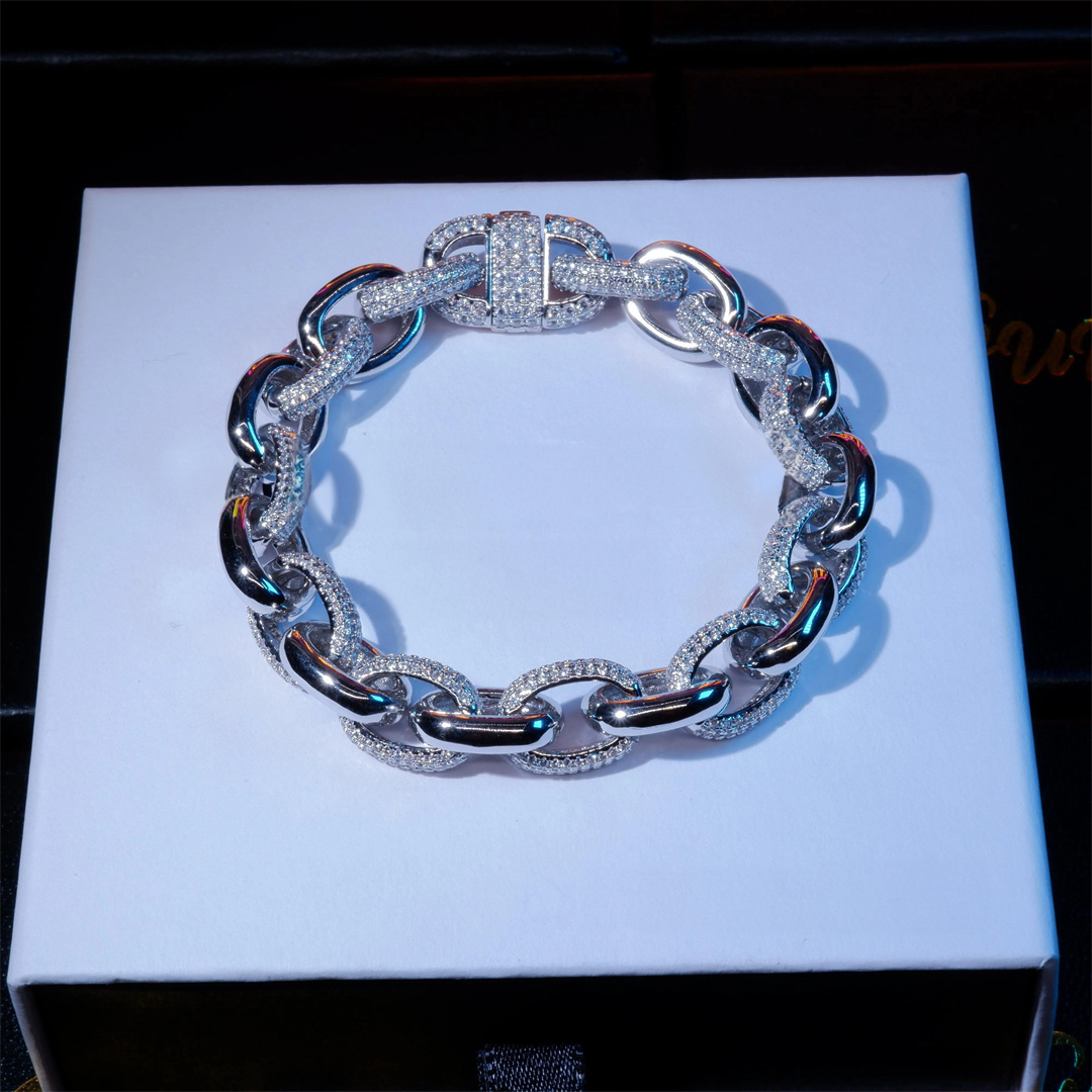 18K WhiteGold-Plated Solid Coffee beans Link Bracelet(Half Iced)
