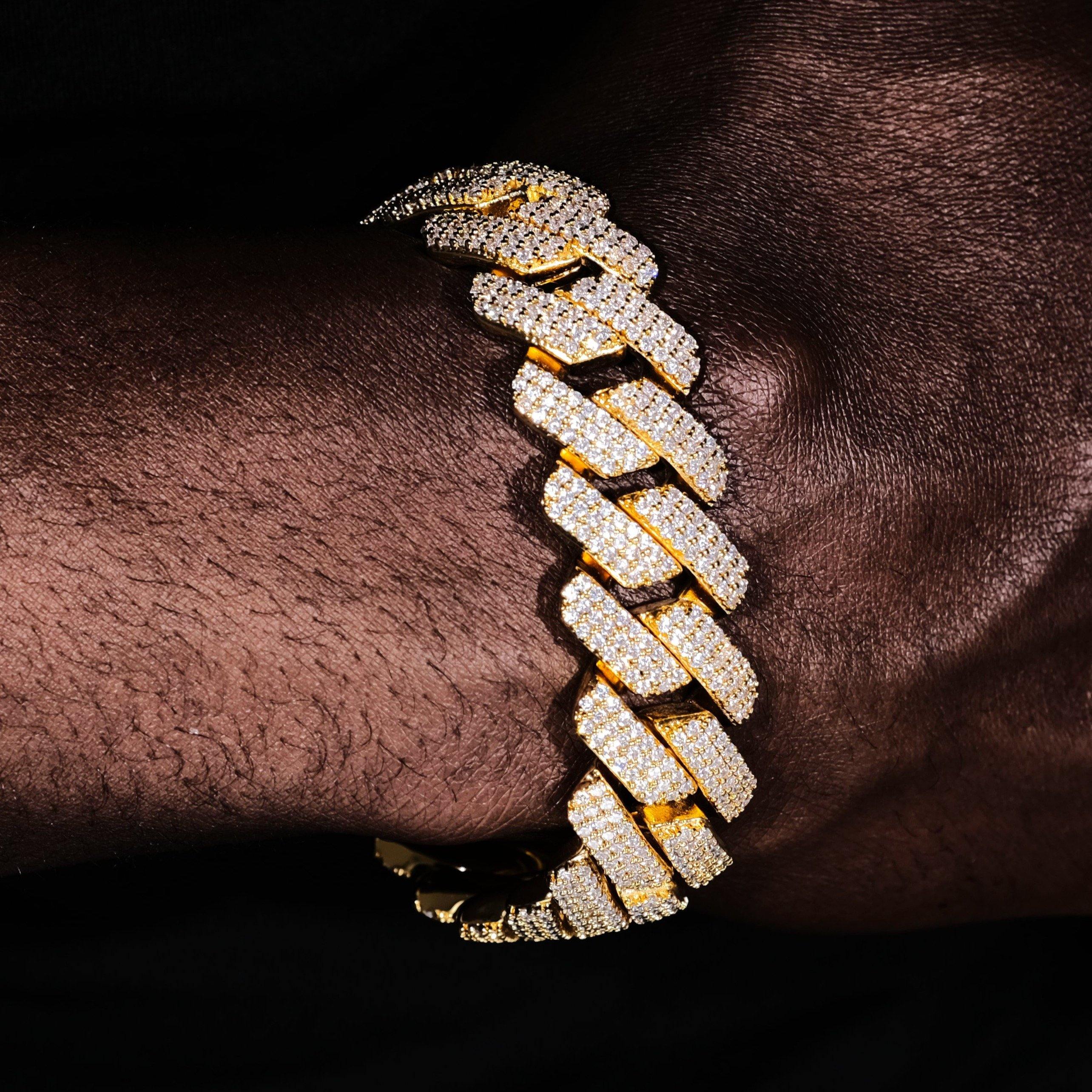 19mm Diamond Prong Cuban Bracelet in 18K Gold