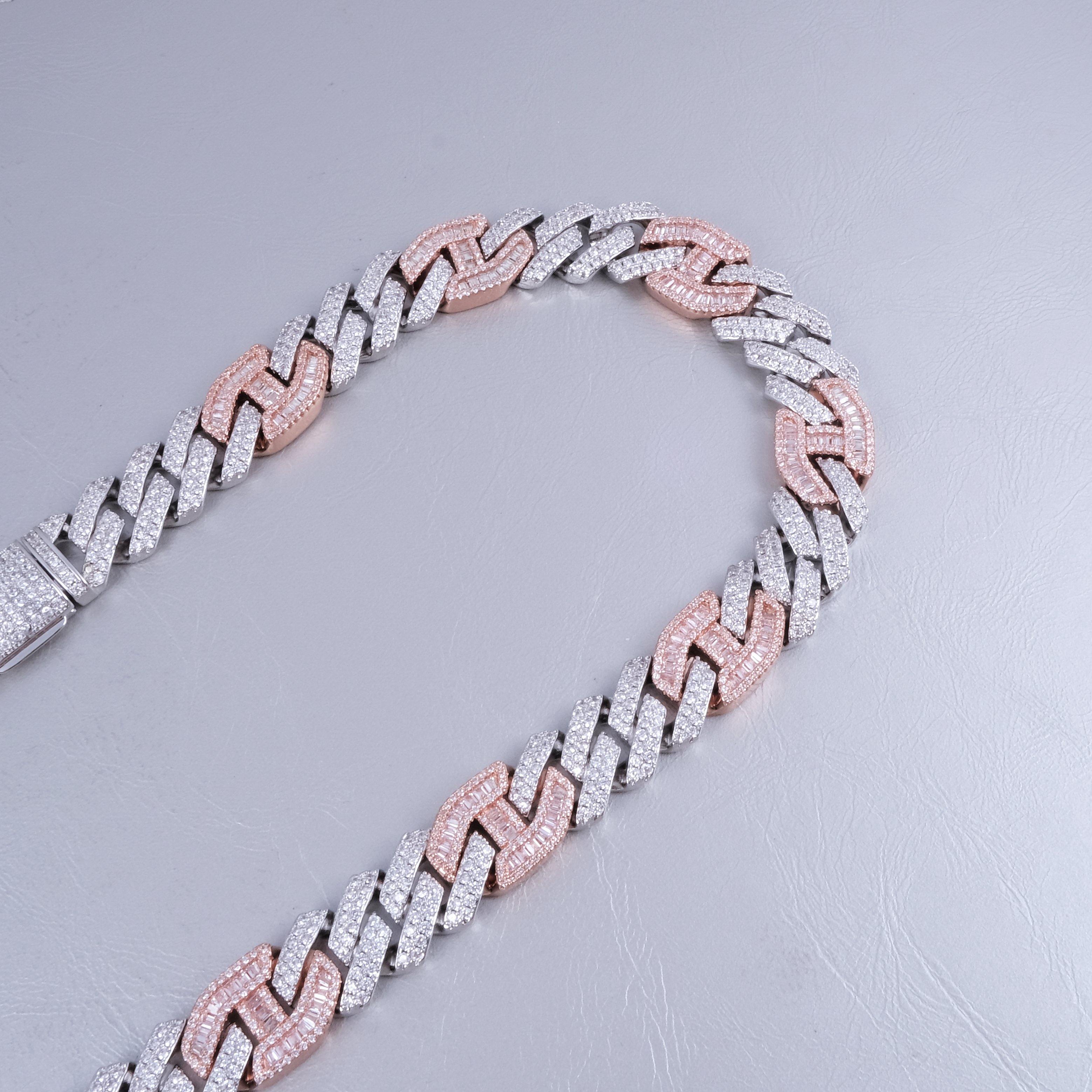Iced Prong Link Choker (12mm) in White&Pink